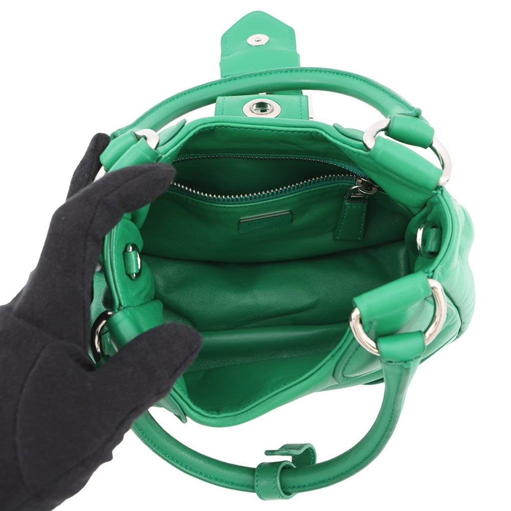 Prada Green Leather Handbag Shoulder Bag (Pre-Owned)