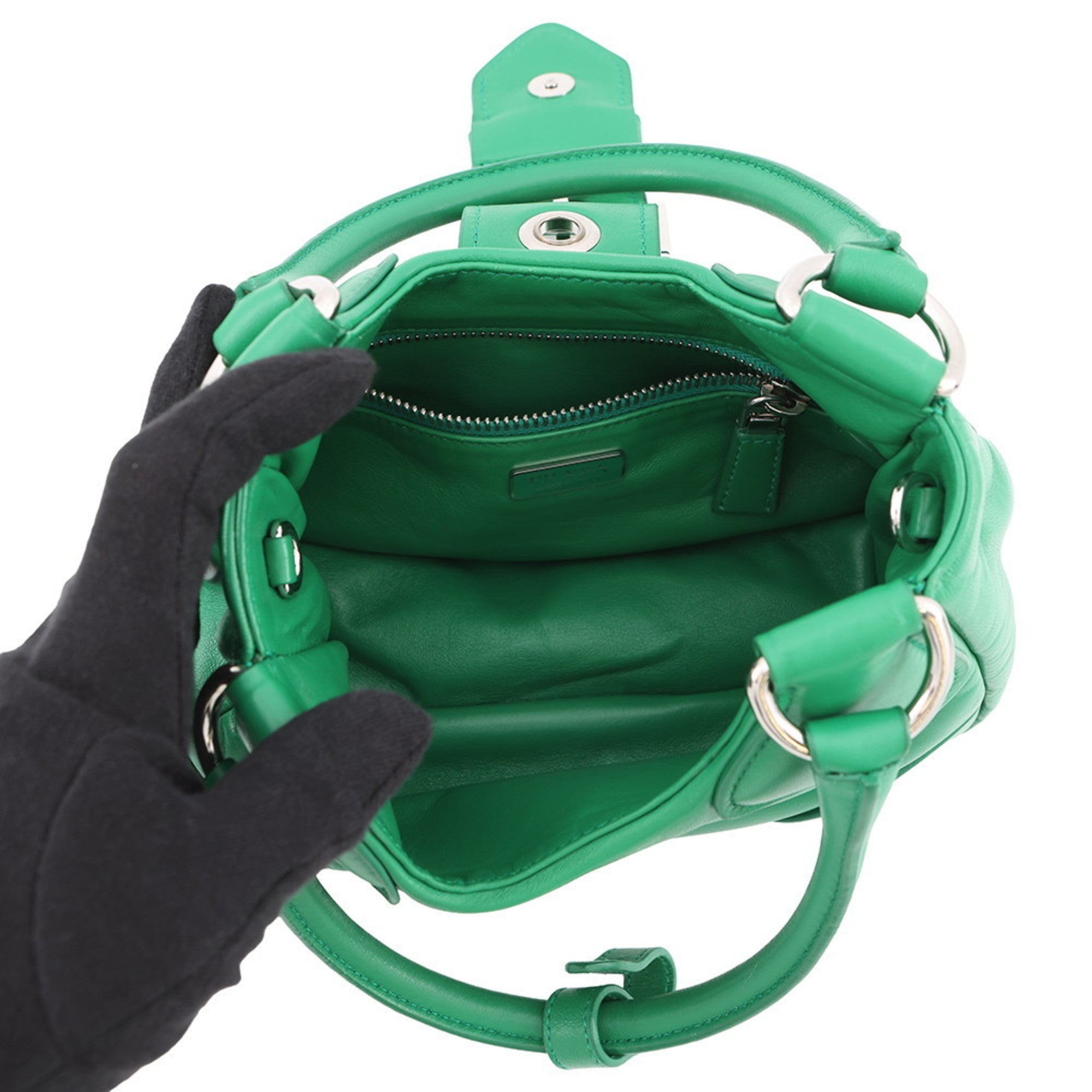 Prada Green Leather Handbag Shoulder Bag (Pre-Owned)