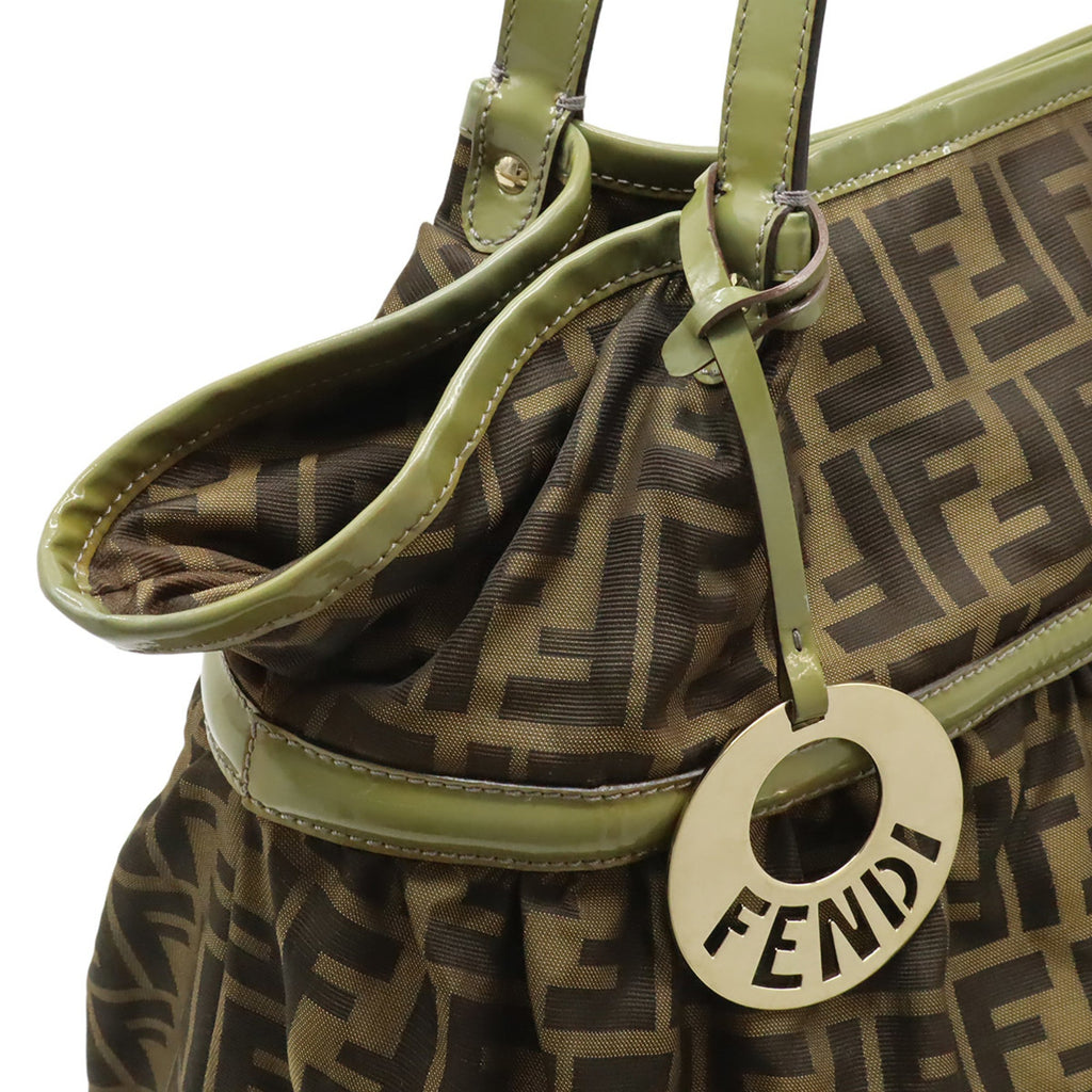 Fendi Brown Dark Brown Khaki Khaki Brown Zucca Nylon Canvas Shoulder Bag Tote Bag (Pre-Owned)