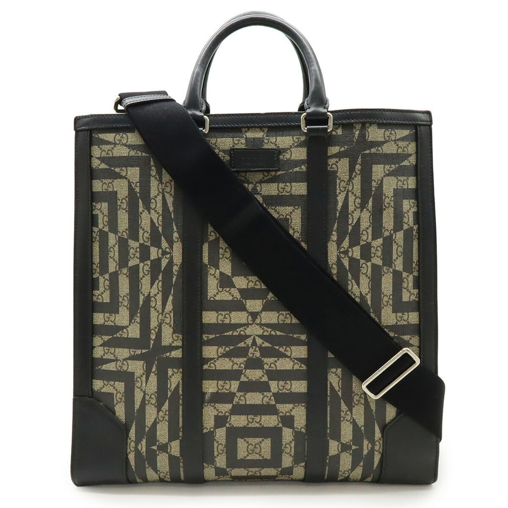 Gucci Beige Black Gg Supreme Leather Shoulder Bag Tote Bag (Pre-Owned)