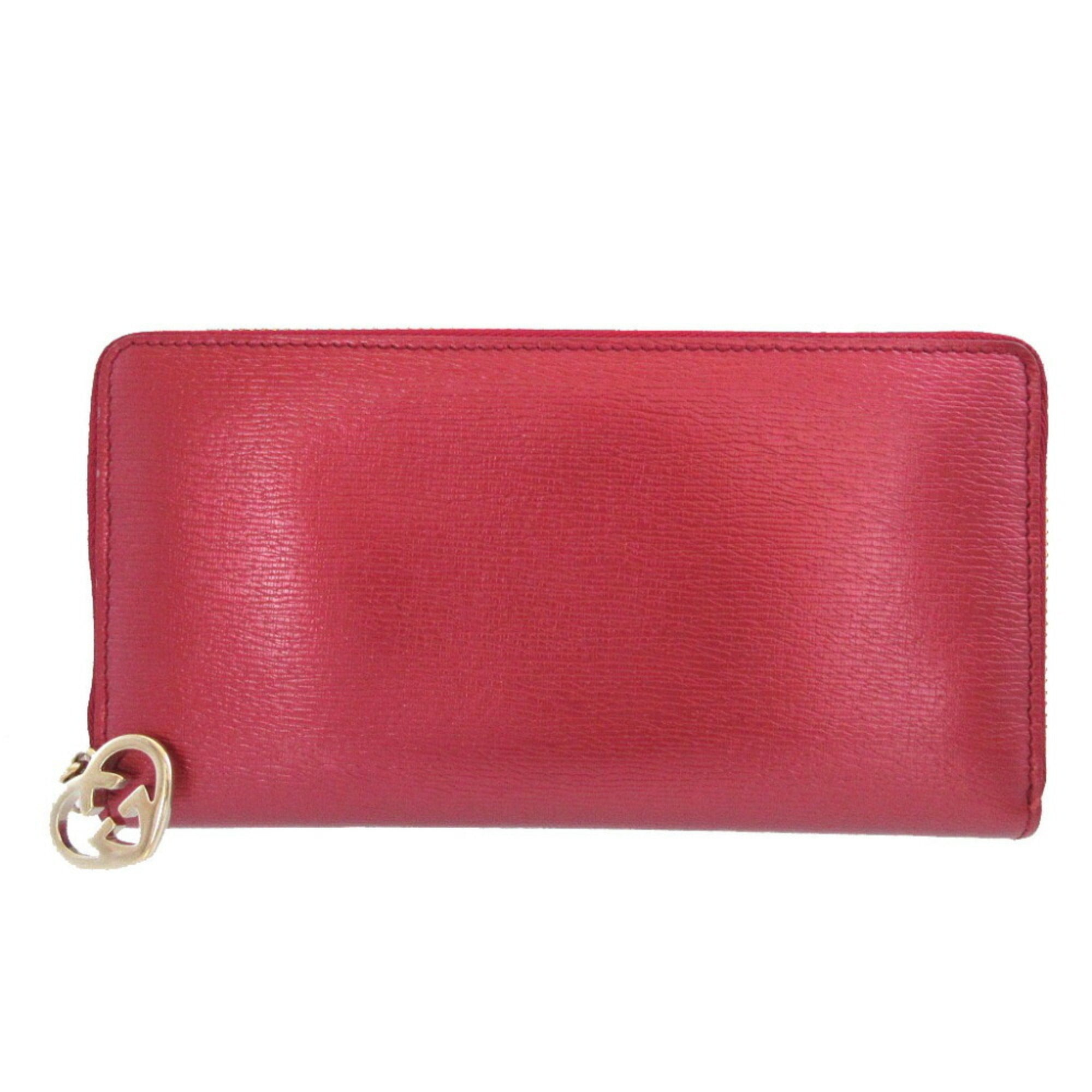 Gucci Red Color Leather Long Wallet (Bi-Fold) (Pre-Owned)