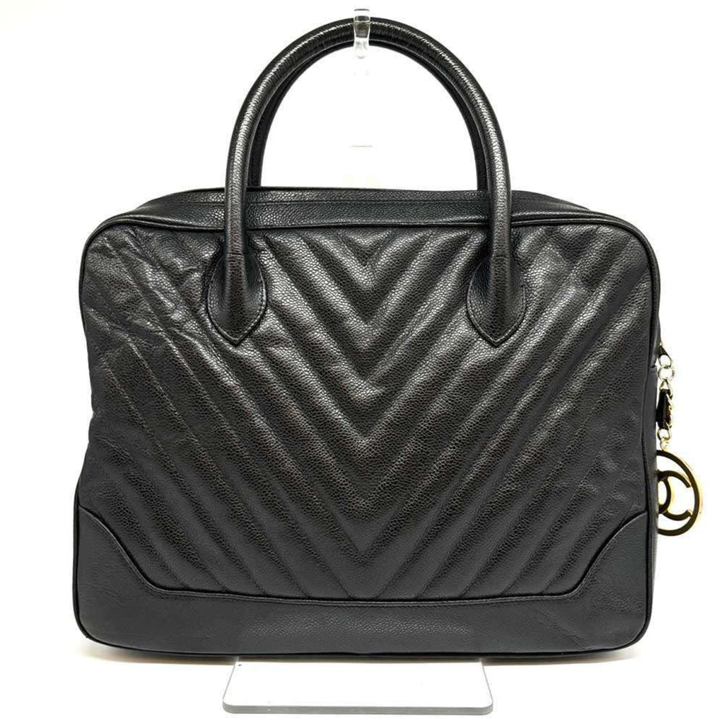 Chanel Chevron (V Stitch) Black Caviar Leather Handbag (Pre-Owned)