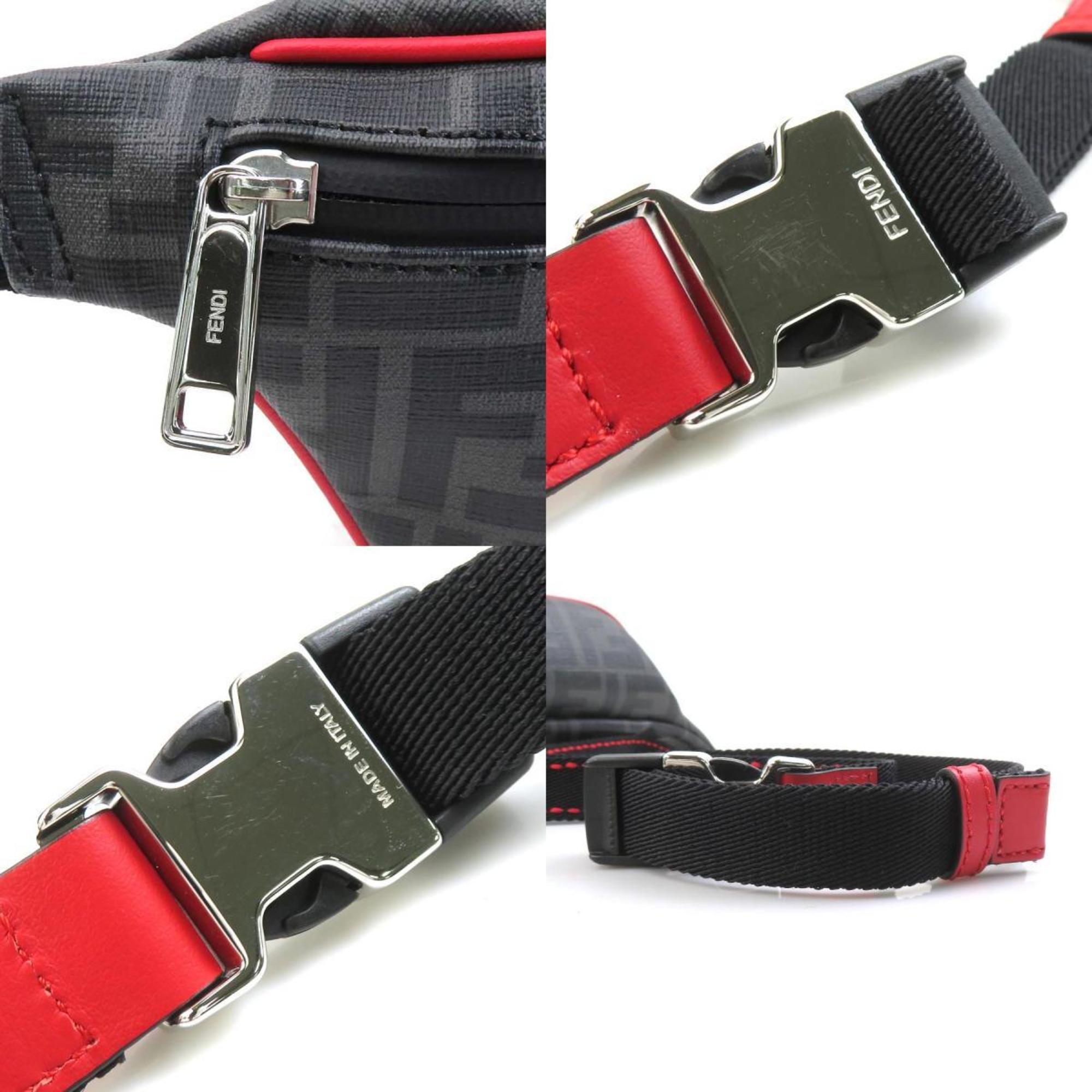 Fendi Black Red Color Leather Fanny Pack (Pre-Owned)