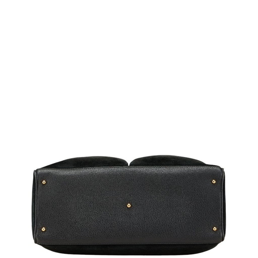 Gucci Bamboo Black Suede Leather Shoulder Bag Tote Bag (Pre-Owned)