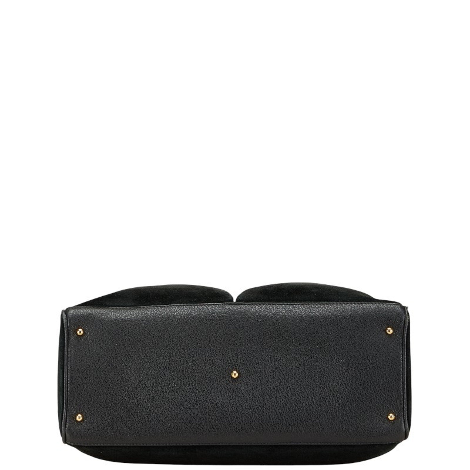 Gucci Bamboo Black Suede Leather Shoulder Bag Tote Bag (Pre-Owned)