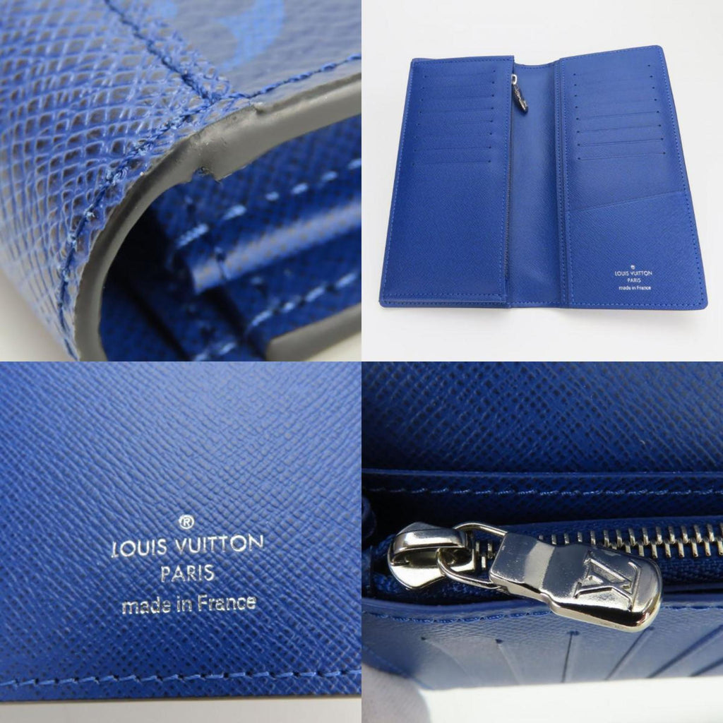 Louis Vuitton Blue Cobalt Taiga Leather Monogram Long Wallet (Bi-Fold) (Pre-Owned)