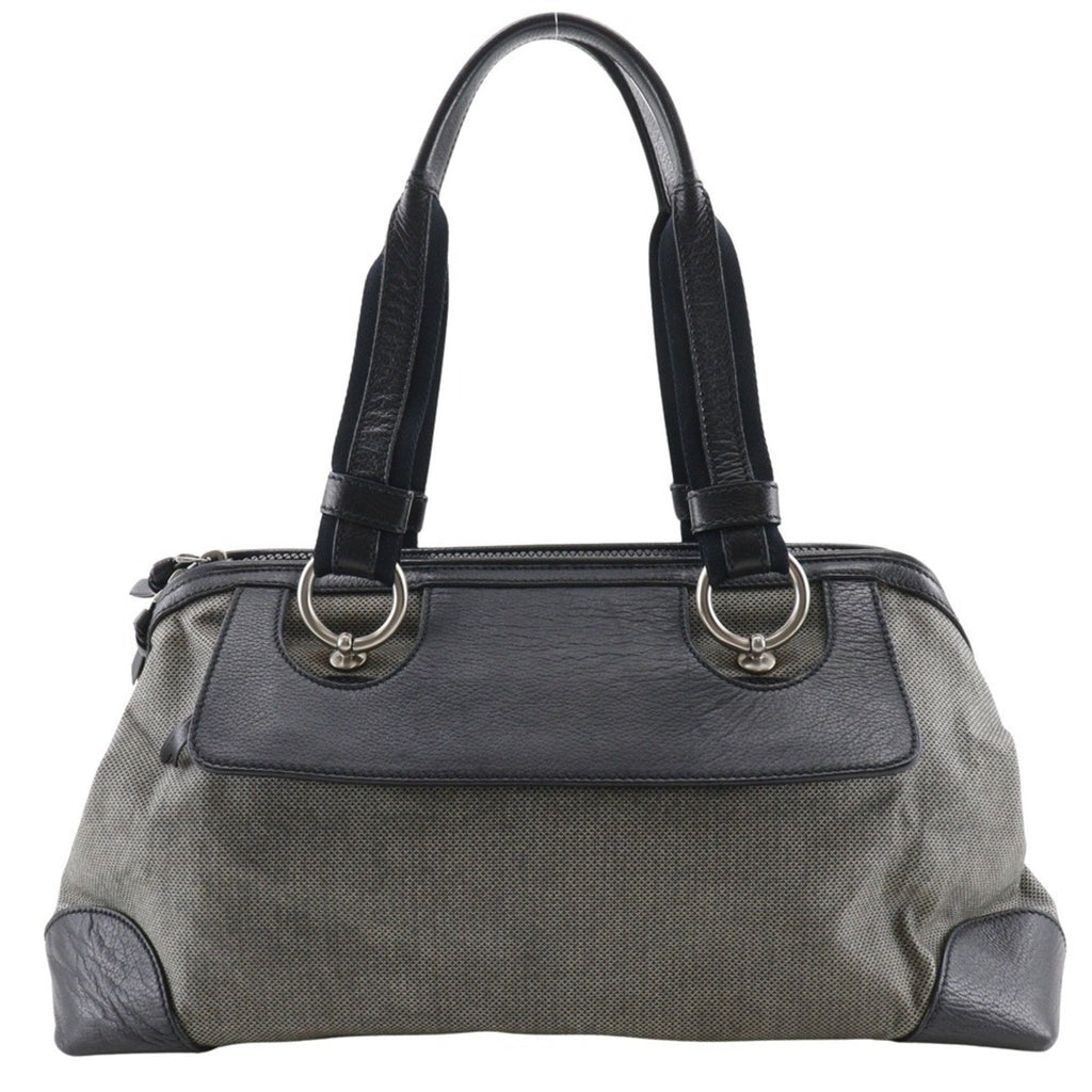 Bottega Veneta Black Gray Canvas Leather Tote Bag (Pre-Owned)