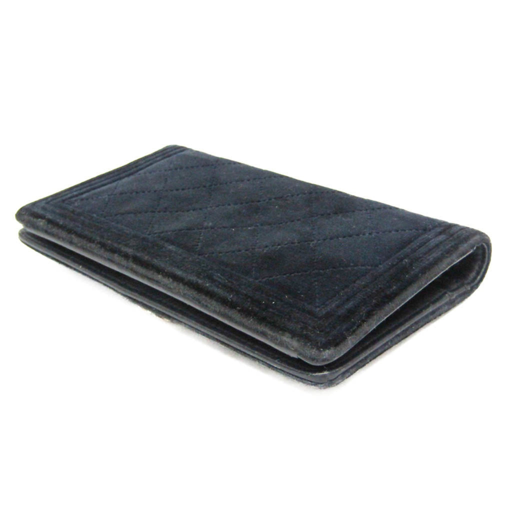 Chanel Boy Chanel Dark Navy Leather Long Wallet (Bi-Fold) (Pre-Owned)