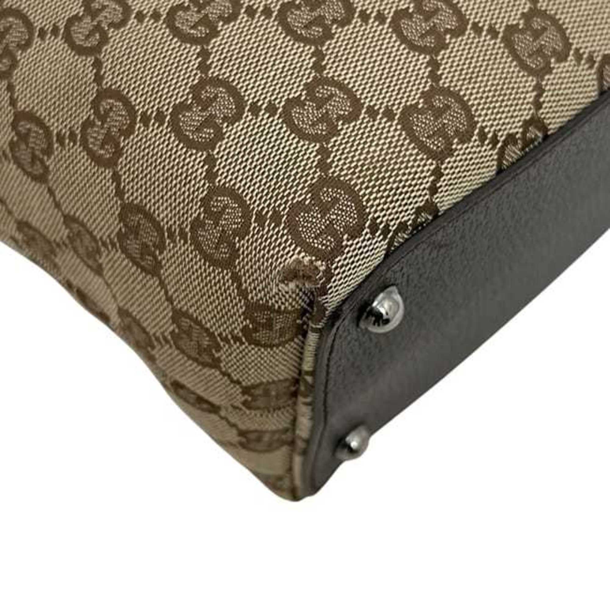 Gucci Beige Brown Canvas Leather Handbag Tote Bag (Pre-Owned)
