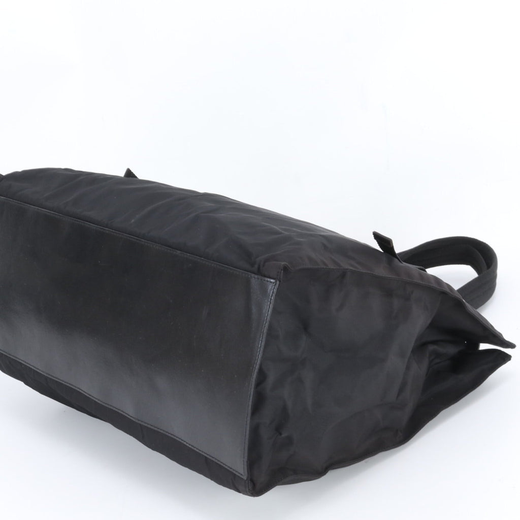 Prada Black Nylon Leather Handbag Tote Bag (Pre-Owned)