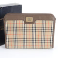 Burberry Brown Leather Canvas Pouch (Pre-Owned)