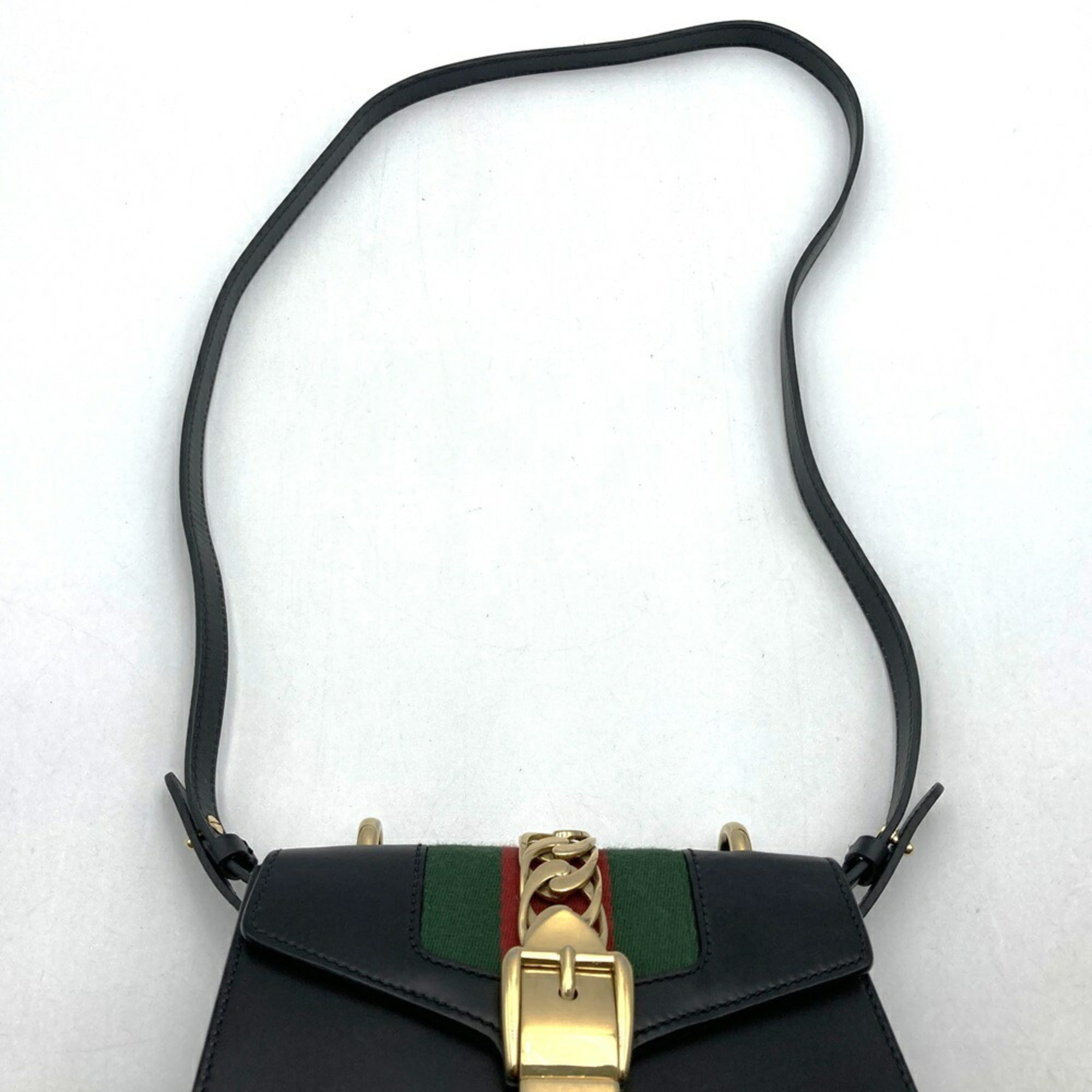 Gucci Sherry Line Black Leather Shoulder Bag (Pre-Owned)