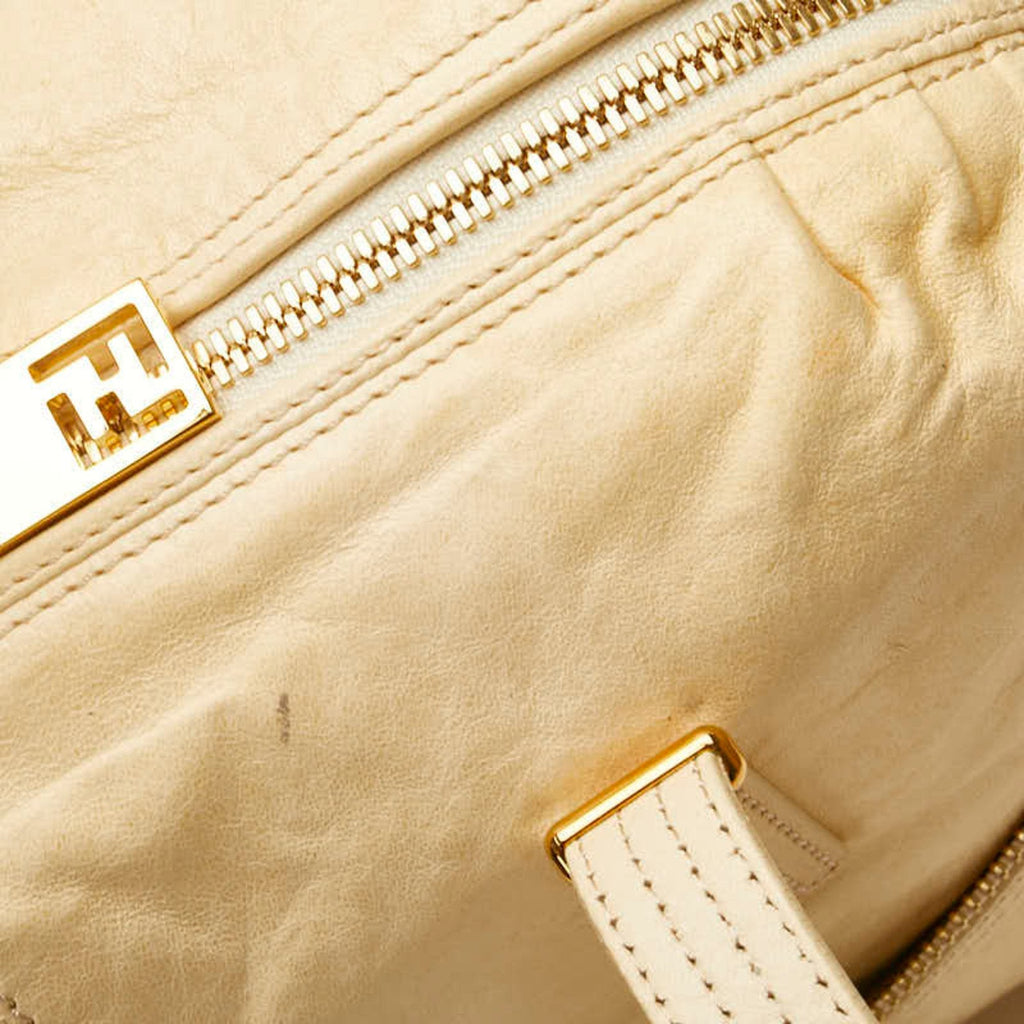 Fendi Zucca Beige Zucca Leather Shoulder Bag Tote Bag (Pre-Owned)