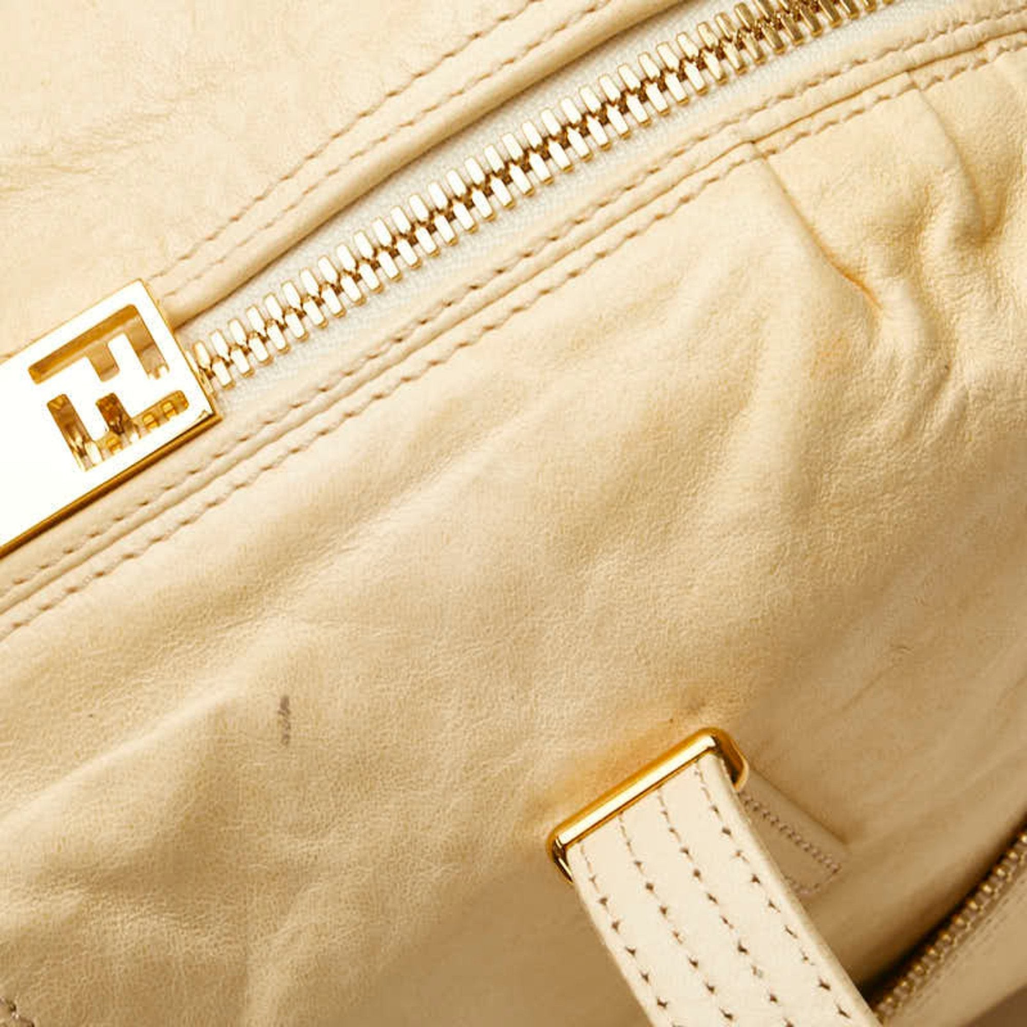 Fendi Zucca Beige Zucca Leather Shoulder Bag Tote Bag (Pre-Owned)