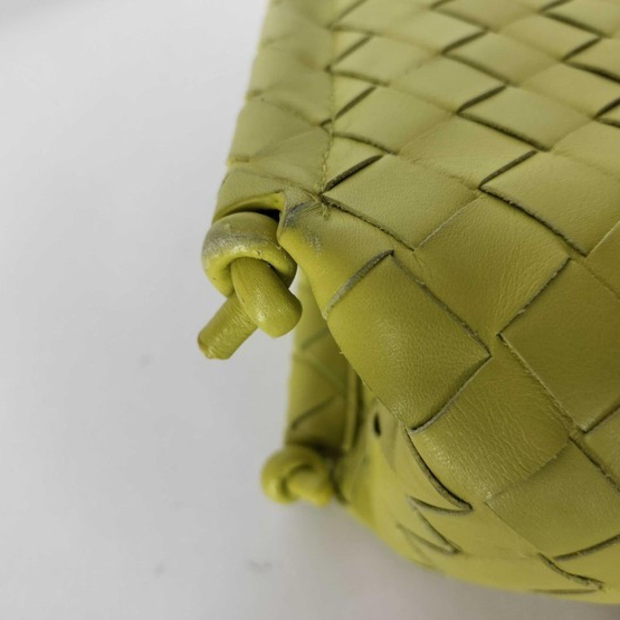 Bottega Veneta Intrecciato Green Yellow Leather Handbag Shoulder Bag Tote Bag (Pre-Owned)