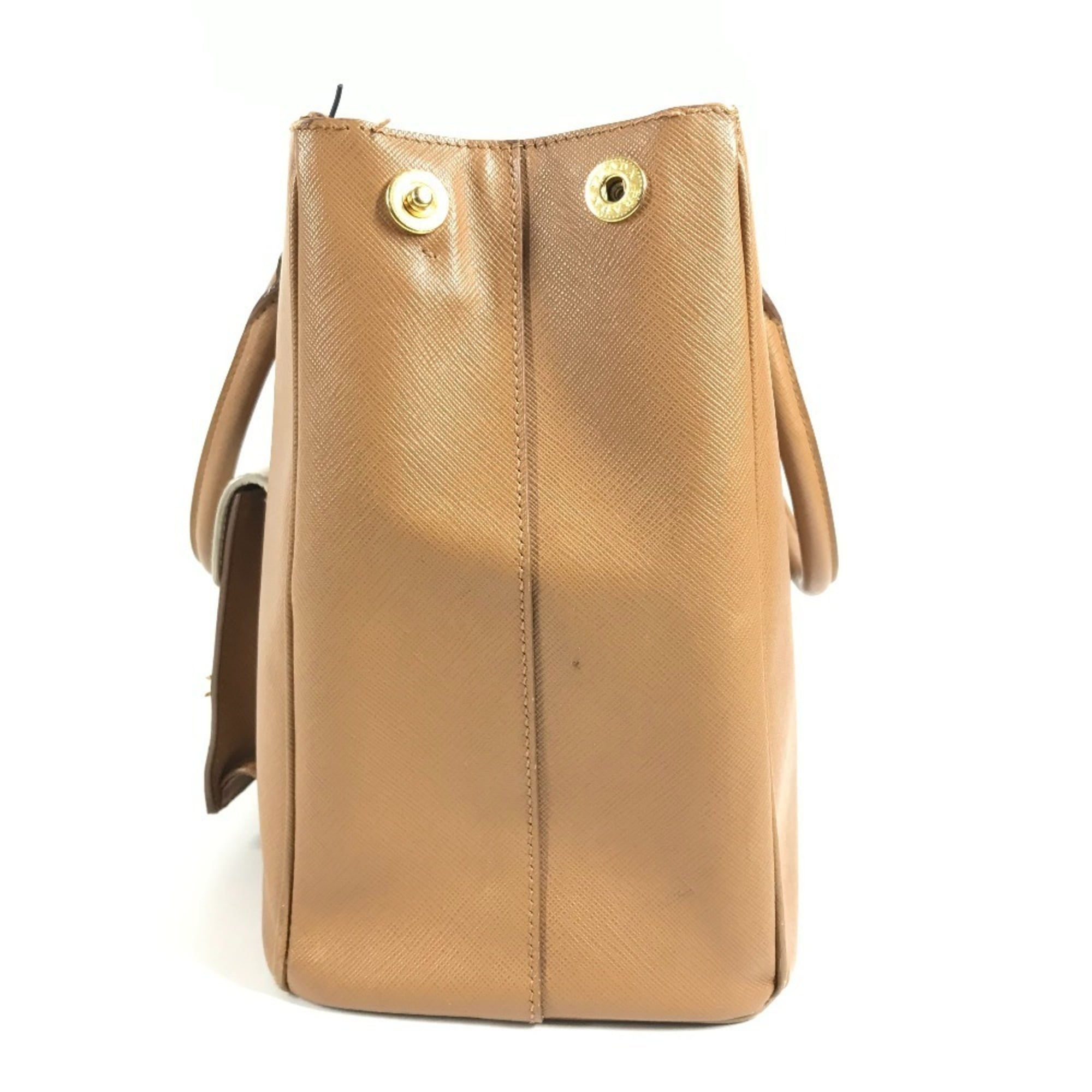 Prada Brown White Saffiano Handbag Tote Bag (Pre-Owned)