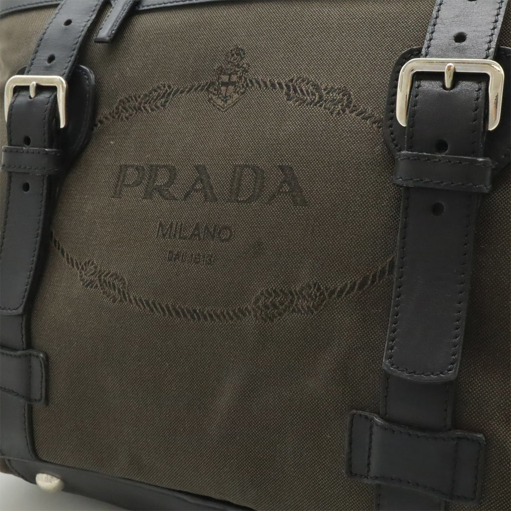 Prada Black Brown Nero Canvas Leather Handbag Shoulder Bag Tote Bag (Pre-Owned)