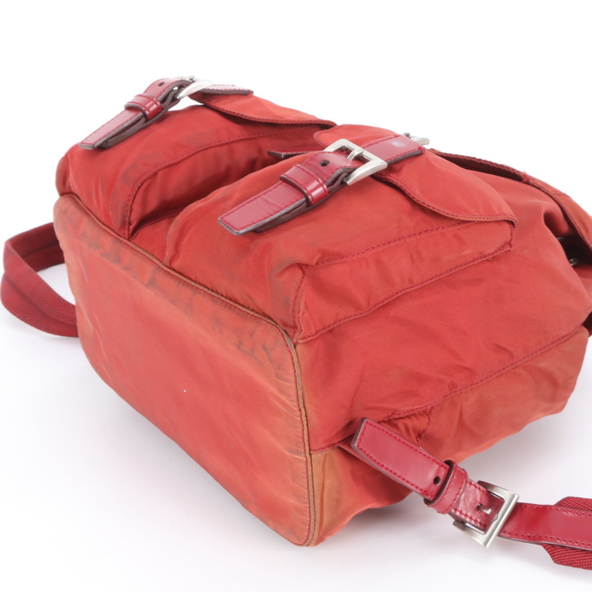 Prada Red Color Nylon Leather Backpack (Pre-Owned)