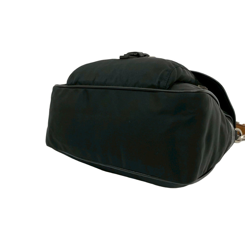 Prada Black Brown Leather Nylon Handbag Shoulder Bag (Pre-Owned)