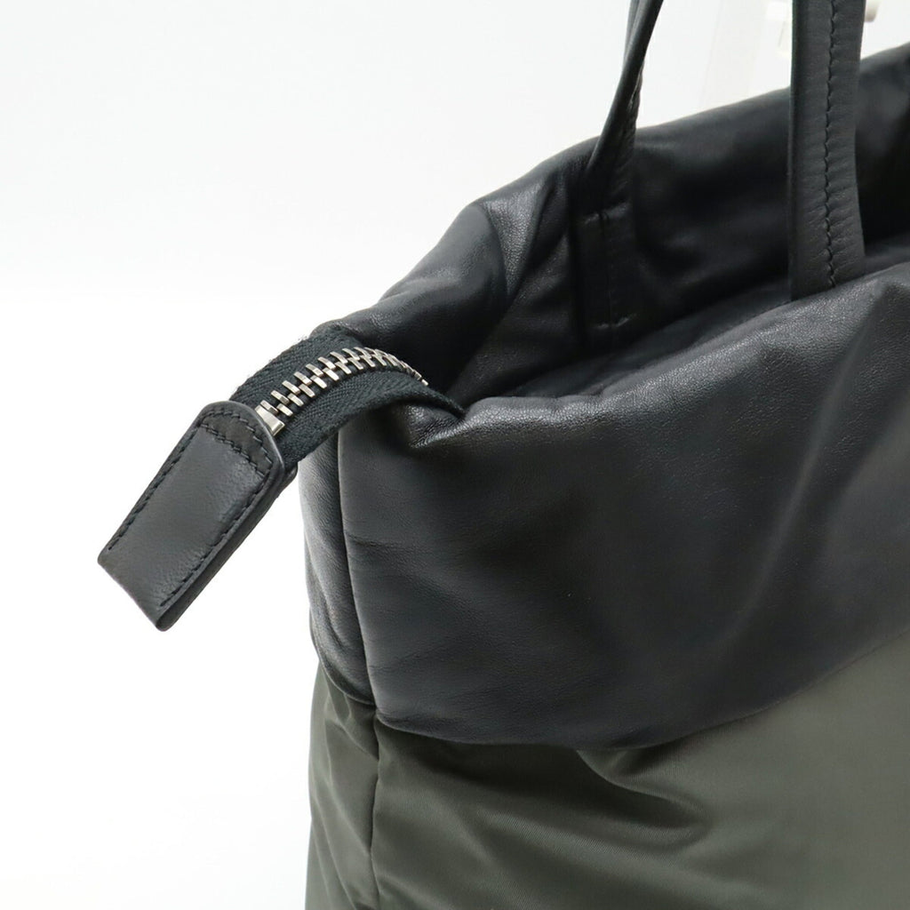 Prada Black Gray Nero Nylon Leather Tote Bag (Pre-Owned)