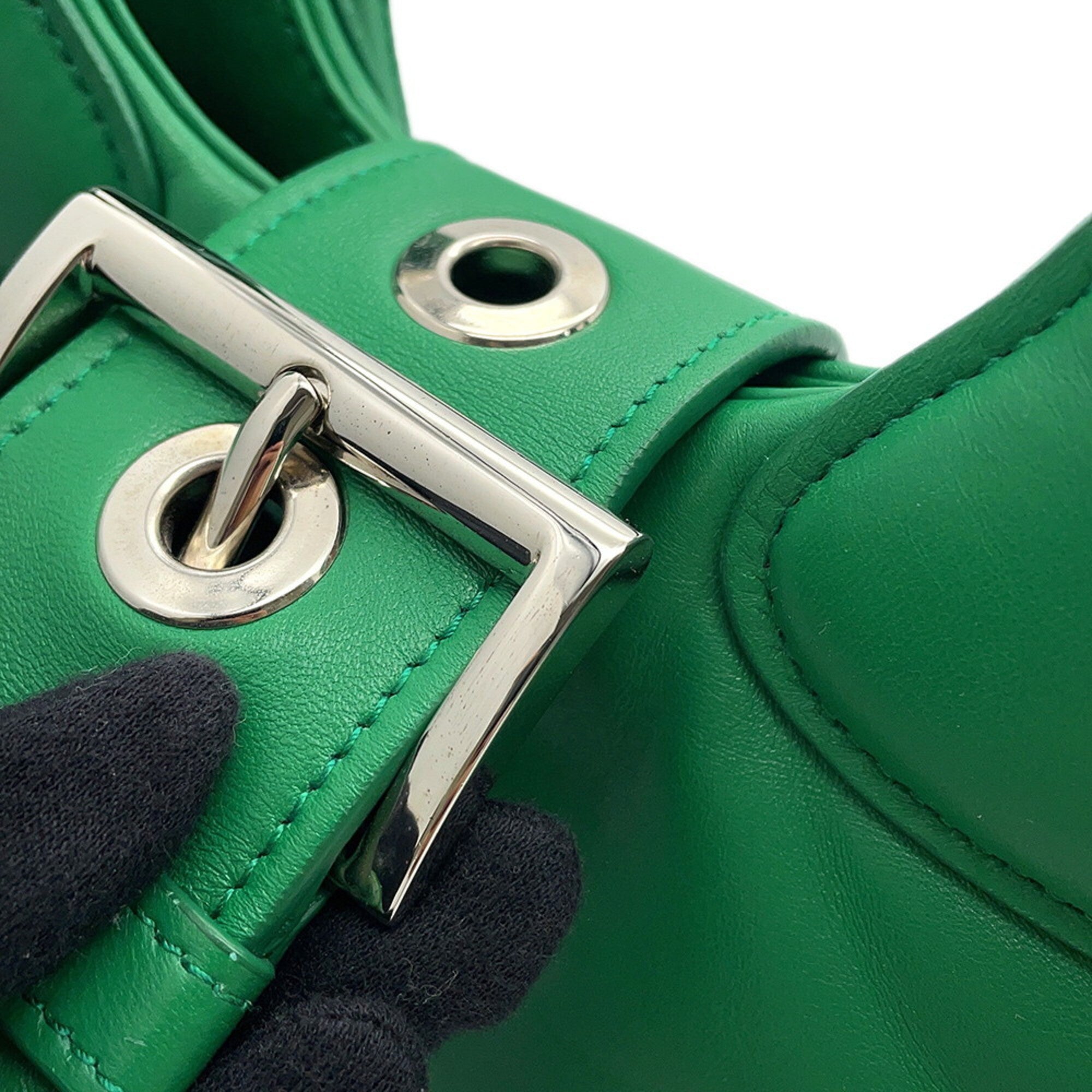 Prada Green Leather Handbag Shoulder Bag (Pre-Owned)