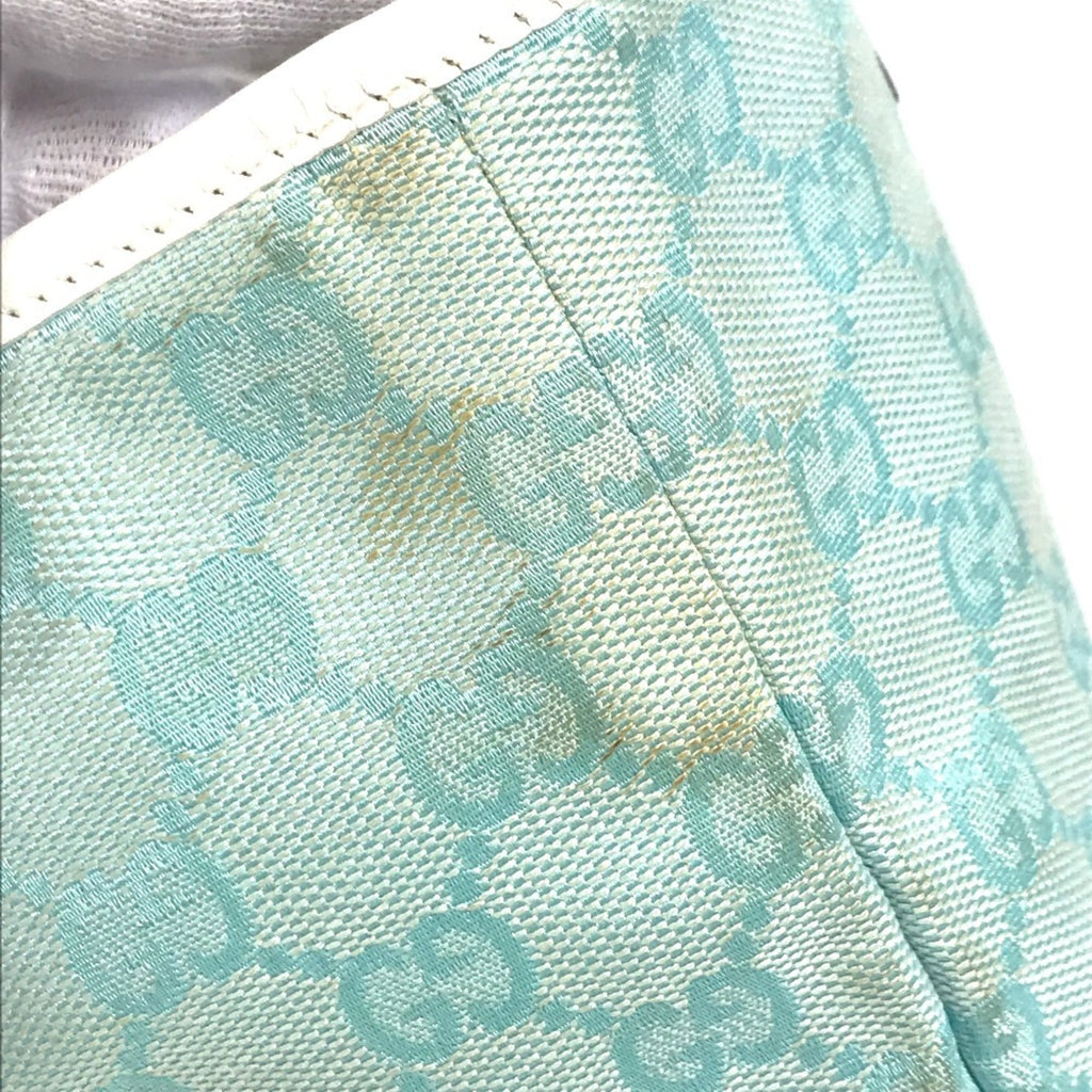 Gucci Blue White Canvas Leather Shoulder Bag Tote Bag (Pre-Owned)