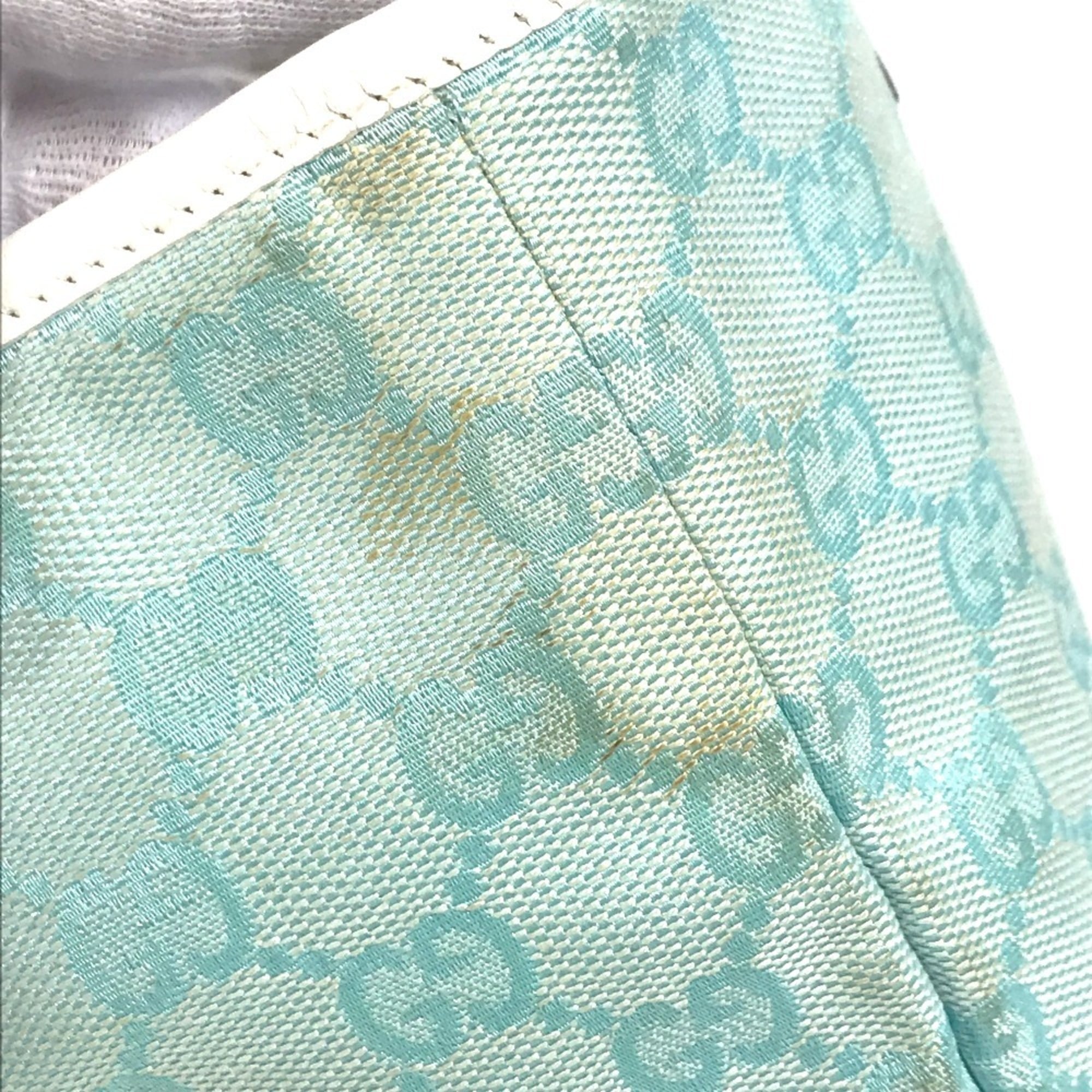 Gucci Blue White Canvas Leather Shoulder Bag Tote Bag (Pre-Owned)