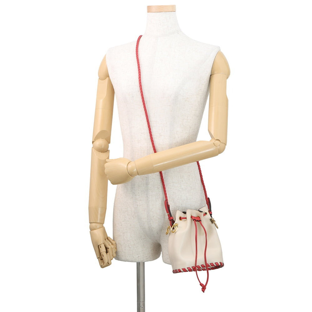 Fendi Ivory Red Color Leather Handbag Shoulder Bag (Pre-Owned)