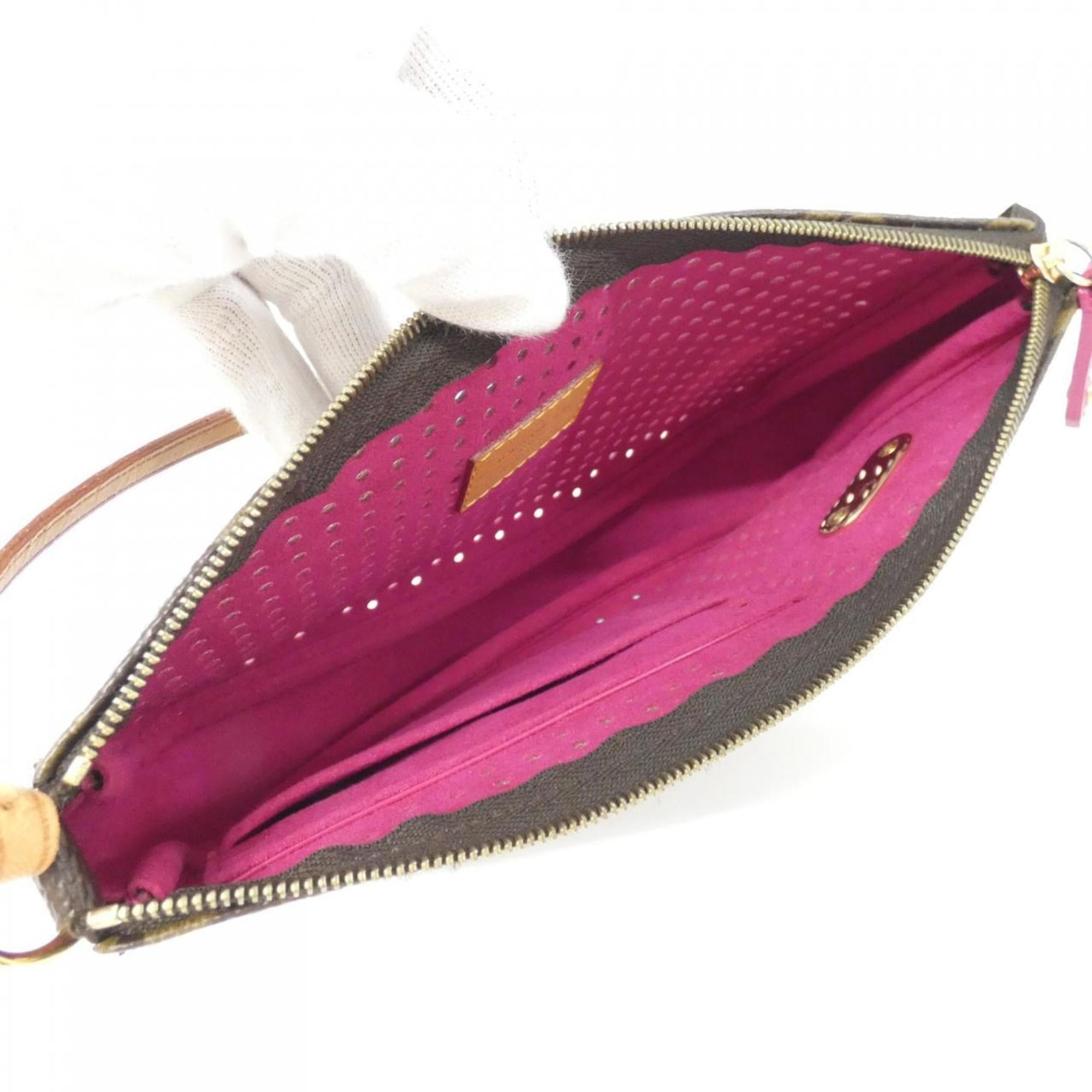 Louis Vuitton Monogram Perfo Fuchsia Marron Coated Canvas Pochette Pouch (Pre-Owned)