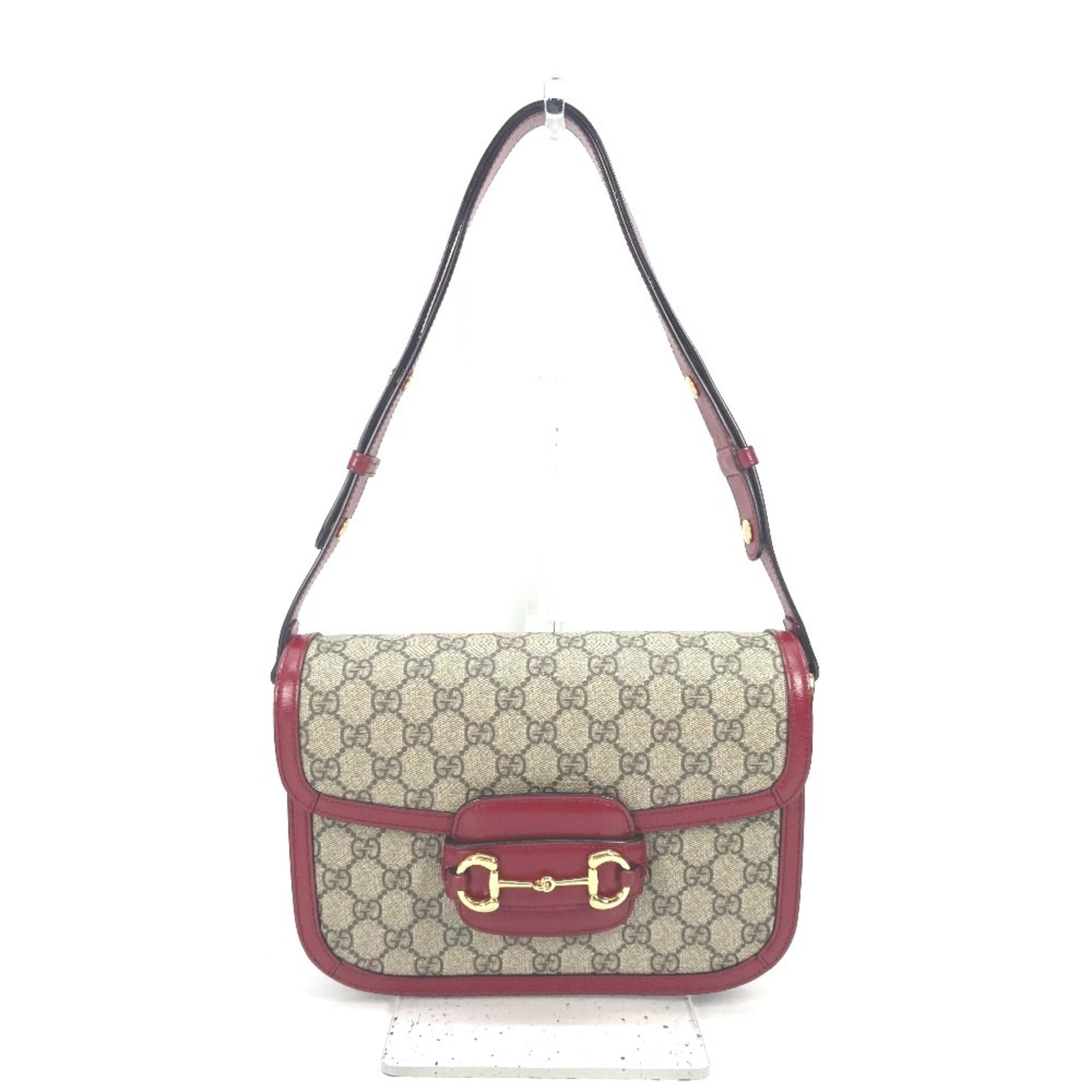 Gucci Beige Red Color Gg Supreme Leather Shoulder Bag (Pre-Owned)