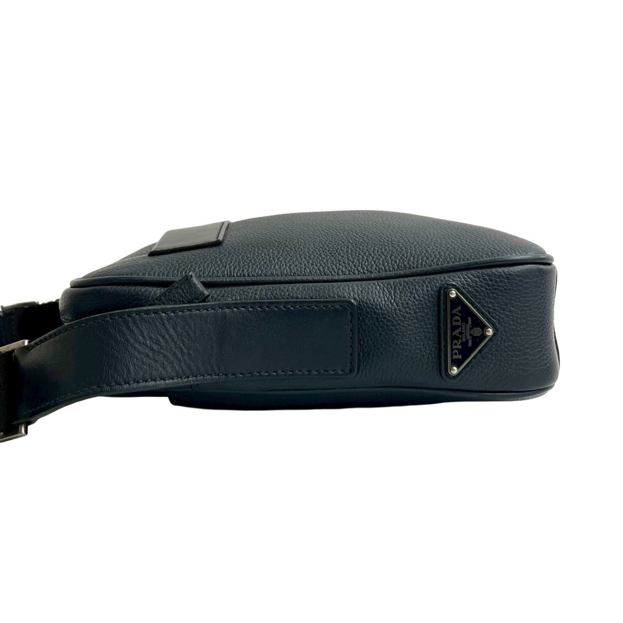 Prada Navy Nylon Leather Pochette Shoulder Bag Sling Bag (Pre-Owned)