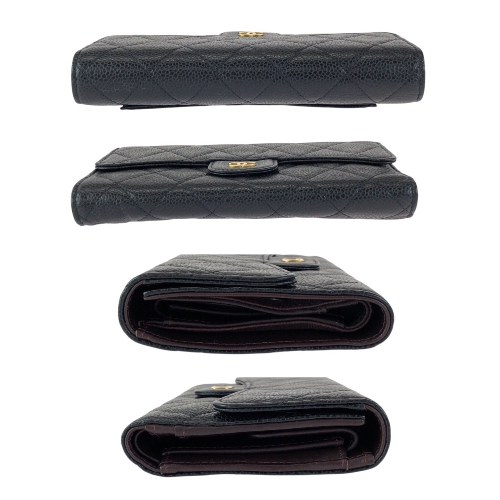 Chanel Black Grained Calfskin Long Wallet (Tri-Fold) (Pre-Owned)