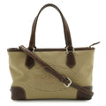 Prada Beige Dark Brown Khaki Canvas Leather Handbag Shoulder Bag (Pre-Owned)