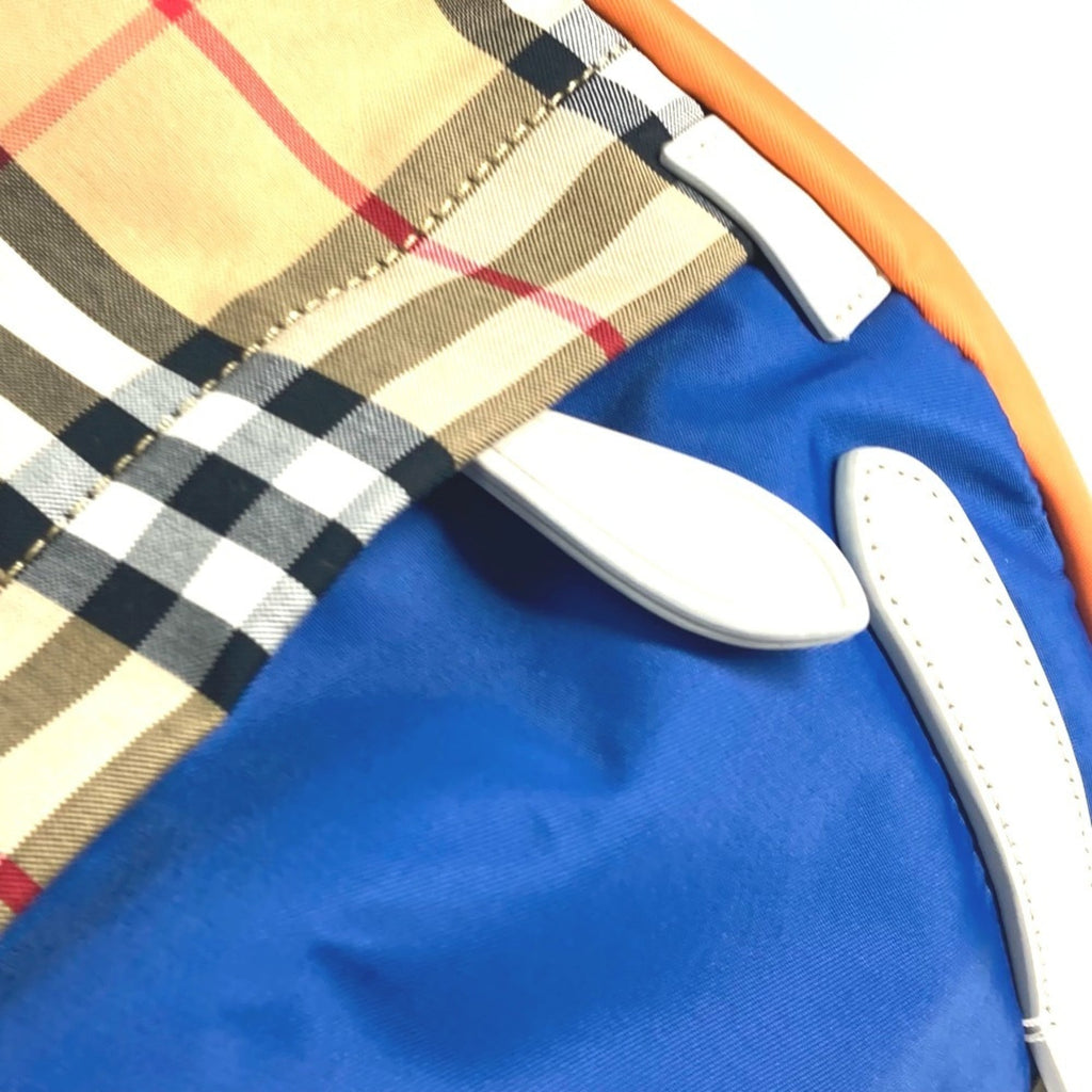 Burberry Beige Blue Orange Leather Canvas Backpack (Pre-Owned)