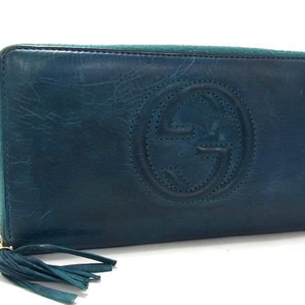 Gucci Blue Green Leather Long Wallet (Bi-Fold) (Pre-Owned)