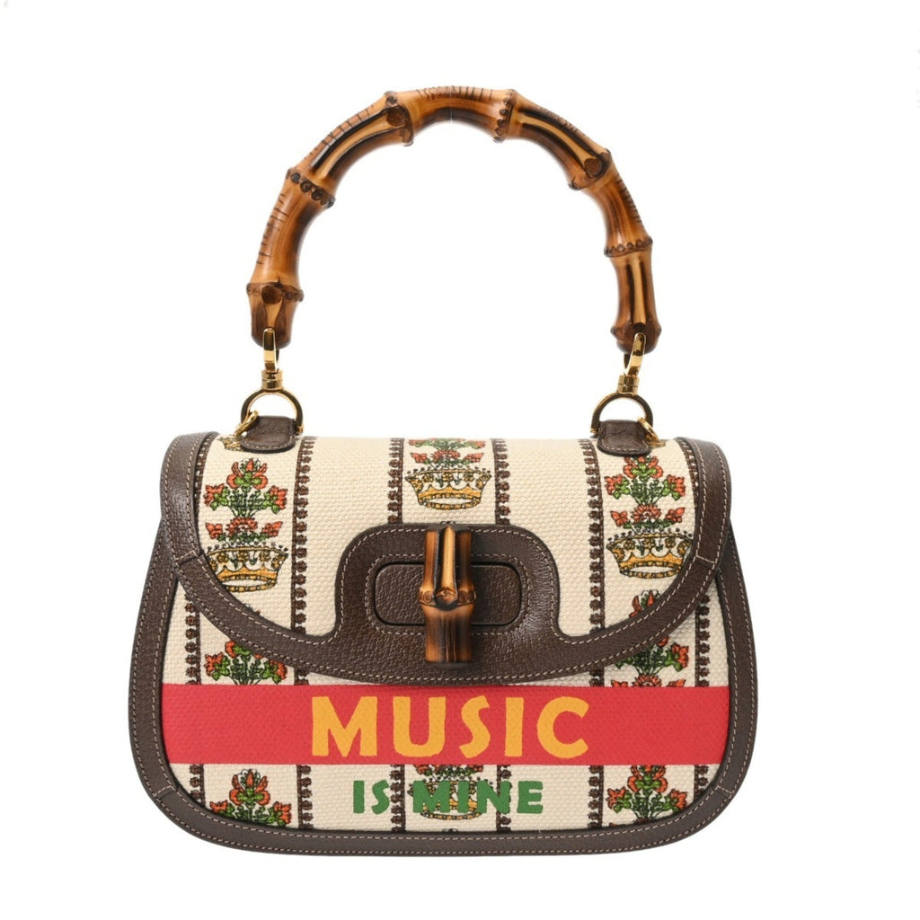Gucci Beige Green Canvas Leather Handbag (Pre-Owned)