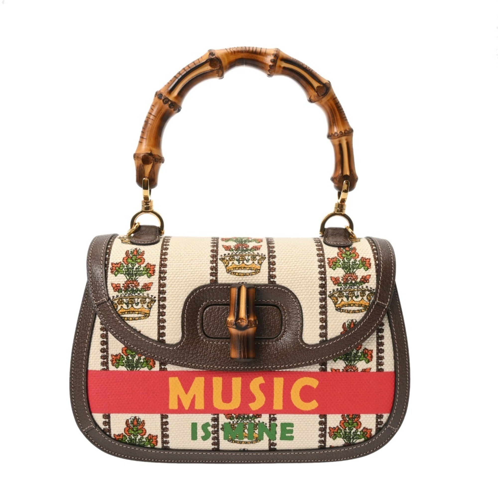 Gucci Beige Green Canvas Leather Handbag (Pre-Owned)