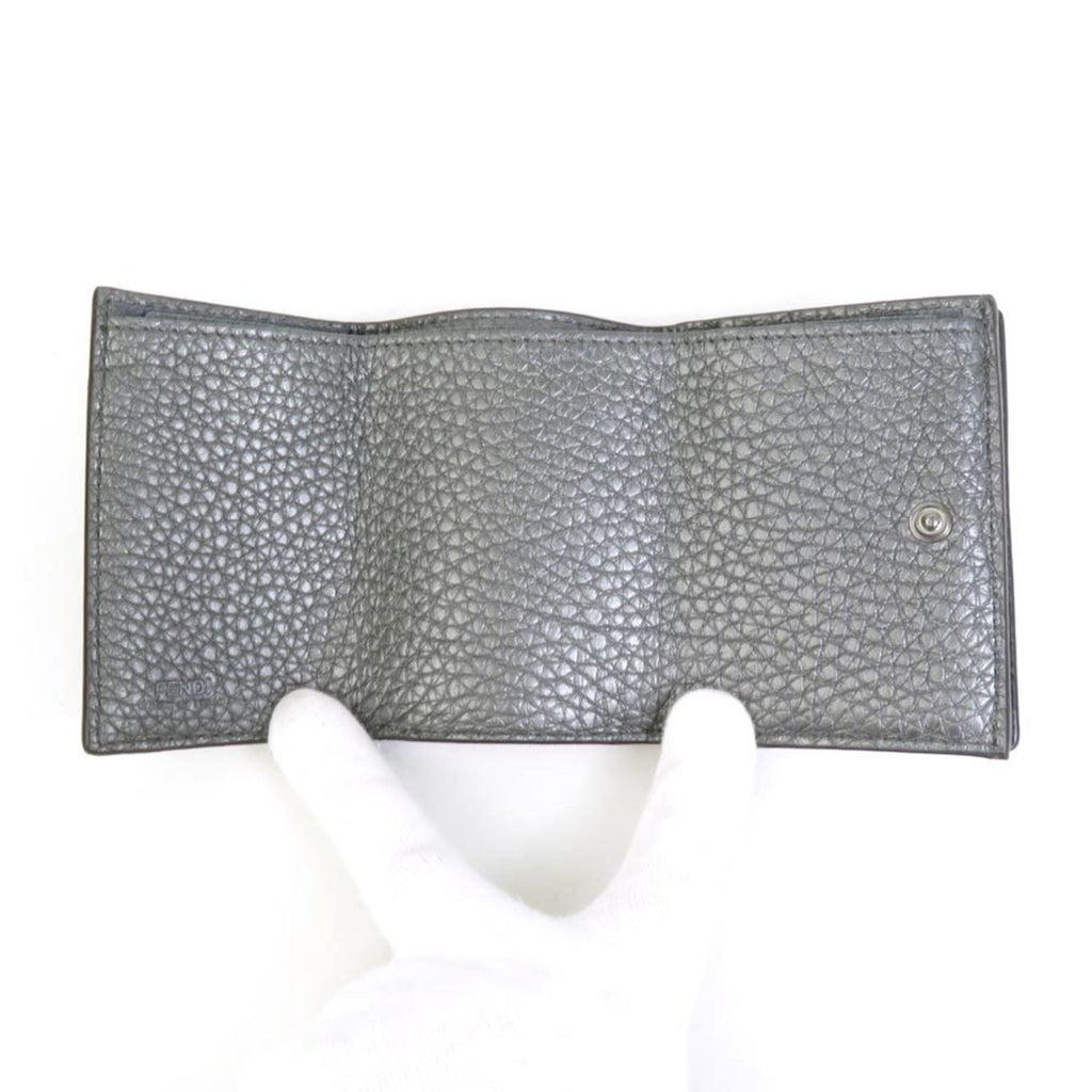 Fendi Metallic Gray Leather Wallet (Tri-Fold) (Pre-Owned)
