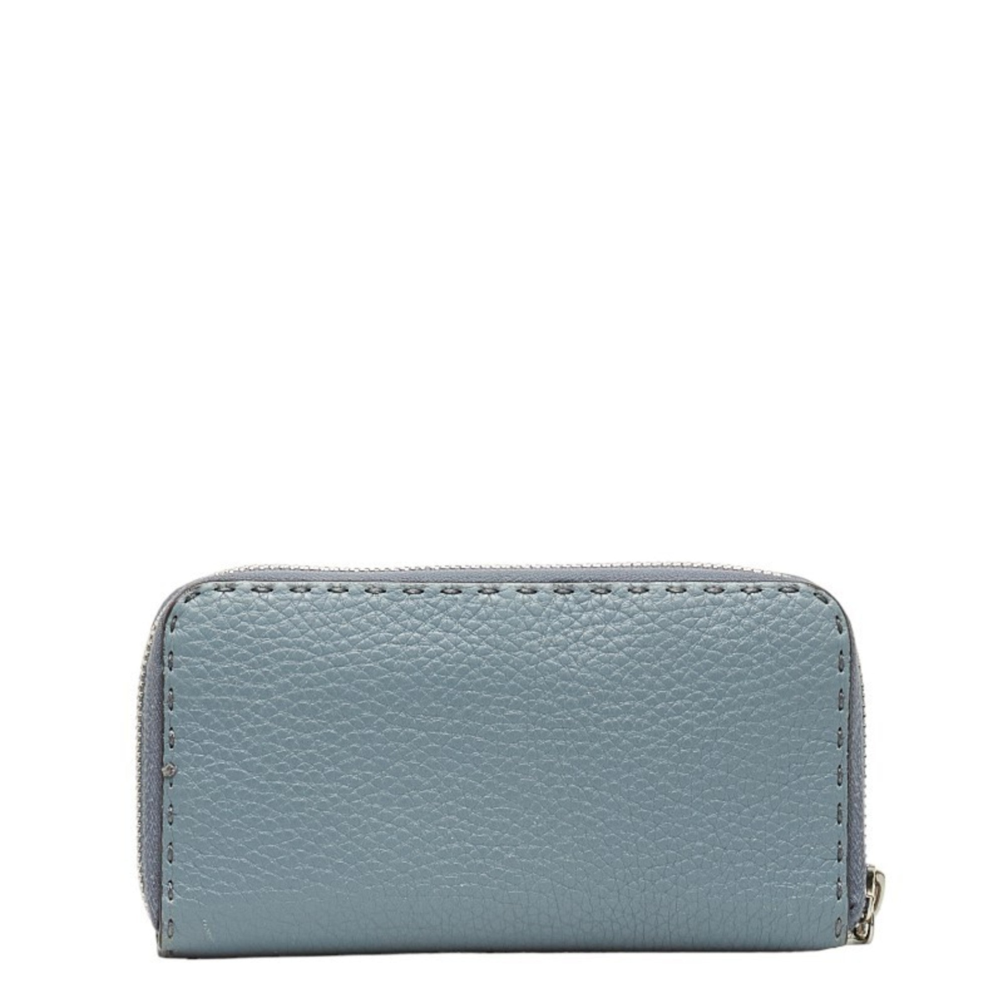 Fendi Blue Gray Leather Long Wallet (Bi-Fold) (Pre-Owned)