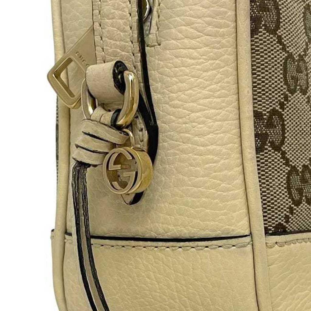 Gucci Beige White Canvas Leather Shoulder Bag (Pre-Owned)