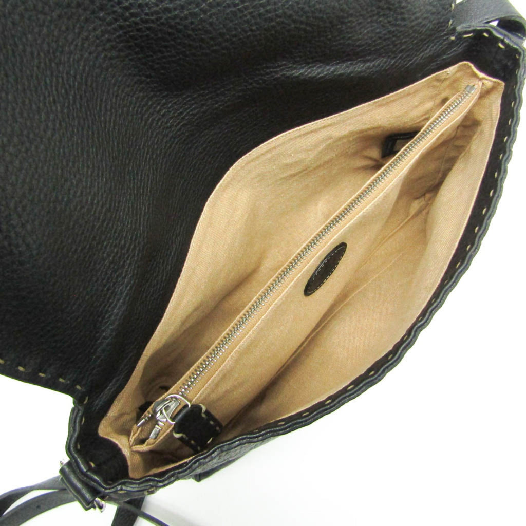 Fendi Selleria Black Leather Messenger Bag Shoulder Bag (Pre-Owned)