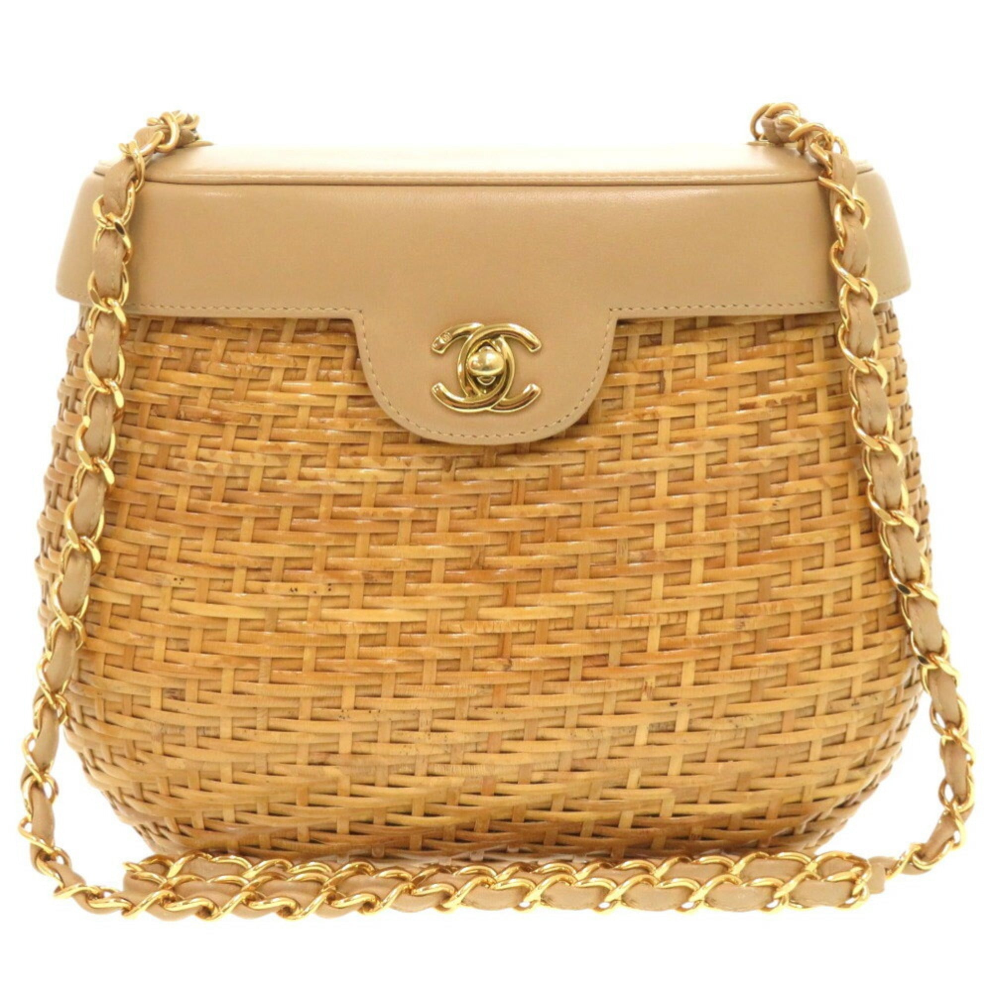 Chanel Beige Straw Leather Shoulder Bag (Pre-Owned)