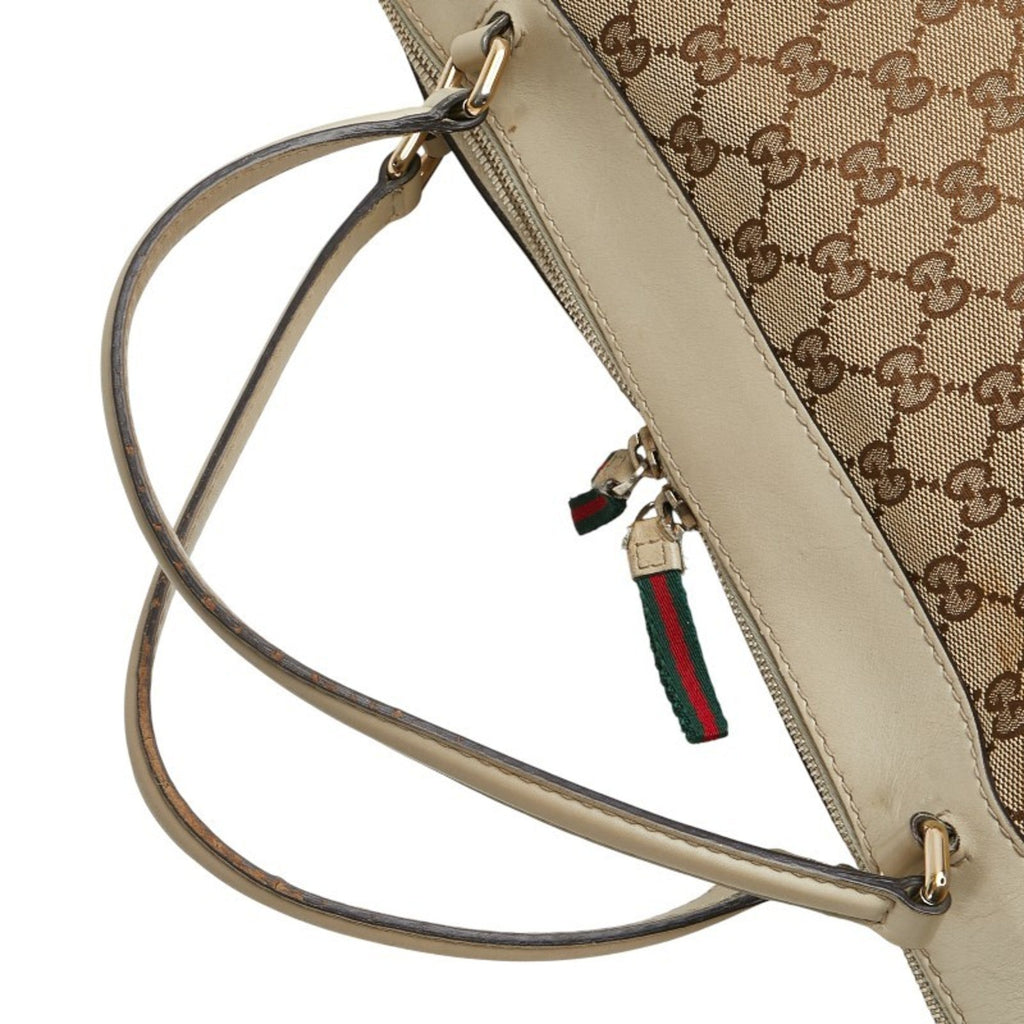 Gucci Gg Canvas Beige Gg Canvas Leather Shoulder Bag Tote Bag (Pre-Owned)