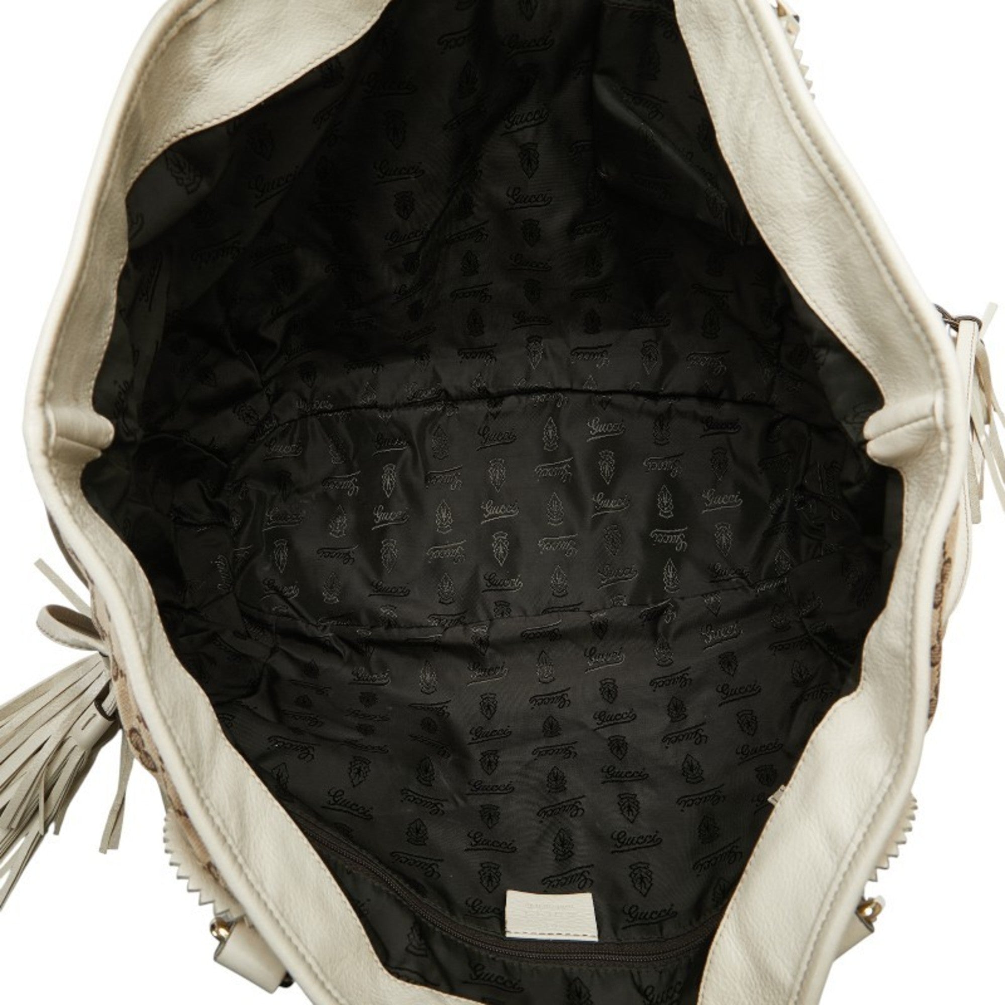 Gucci Gg Canvas Beige White Gg Canvas Leather Shoulder Bag Tote Bag (Pre-Owned)