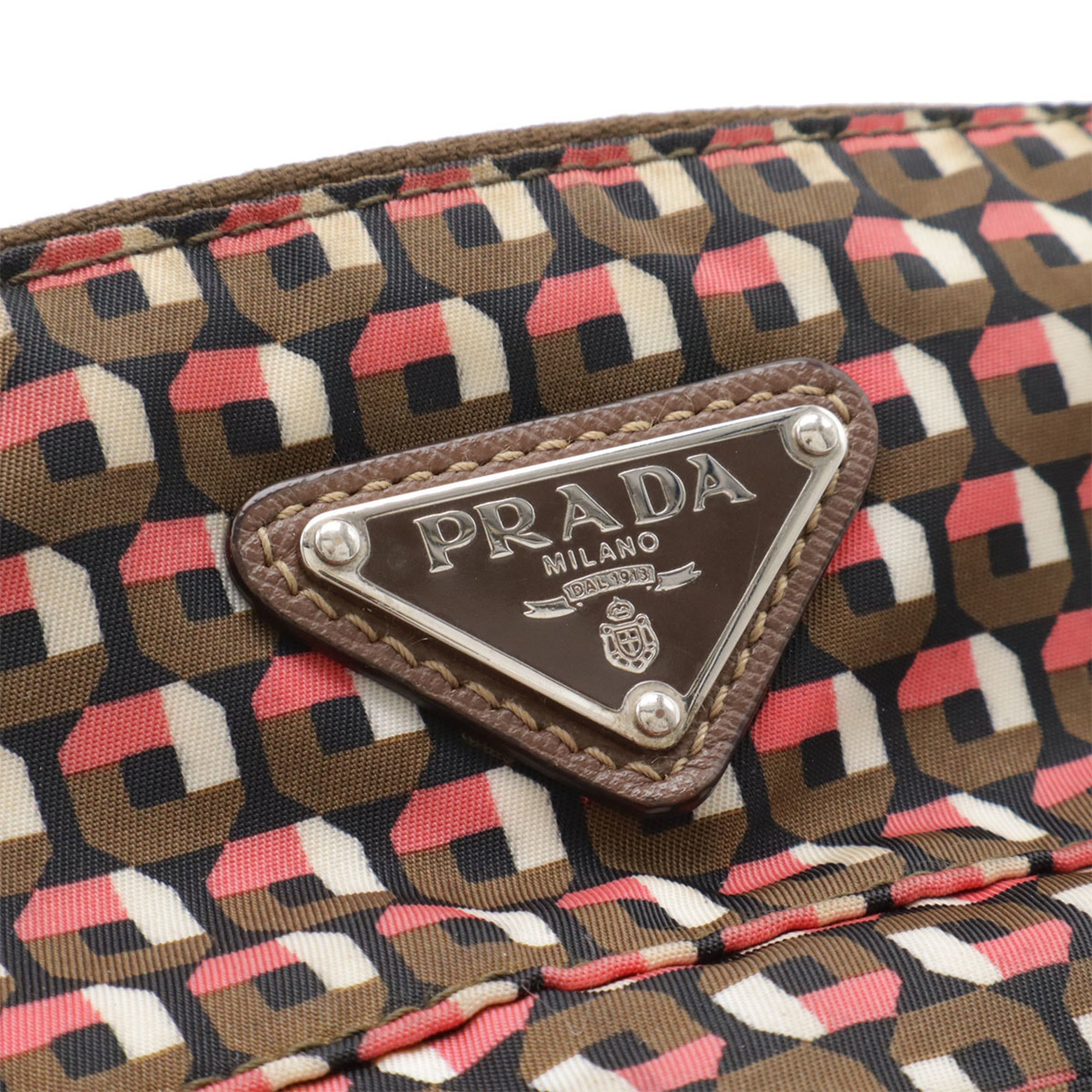 Prada Brown Multi-Color Pink Tessuto Shoulder Bag (Pre-Owned)