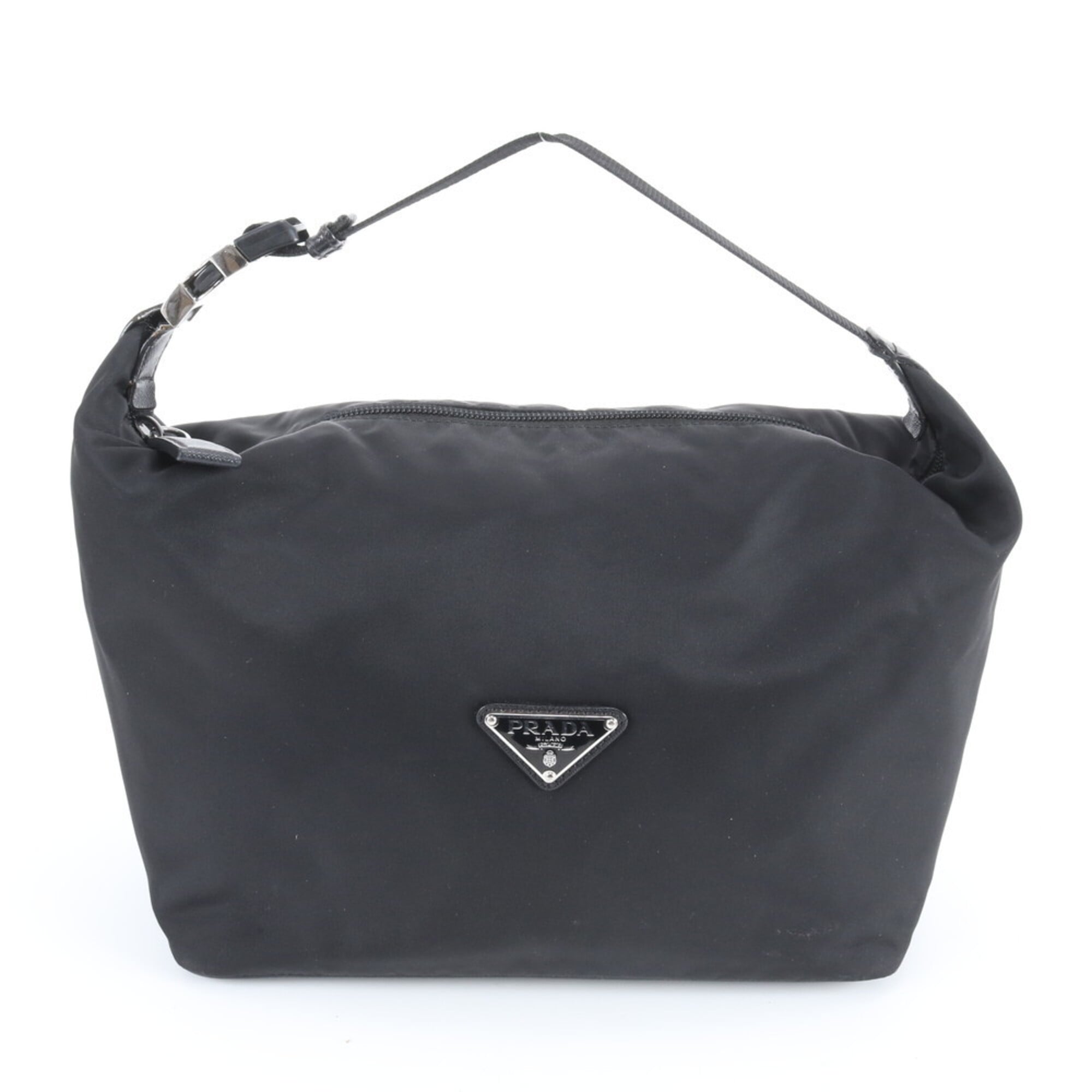 Prada Black Nylon Leather Handbag Pouch Tote Bag (Pre-Owned)