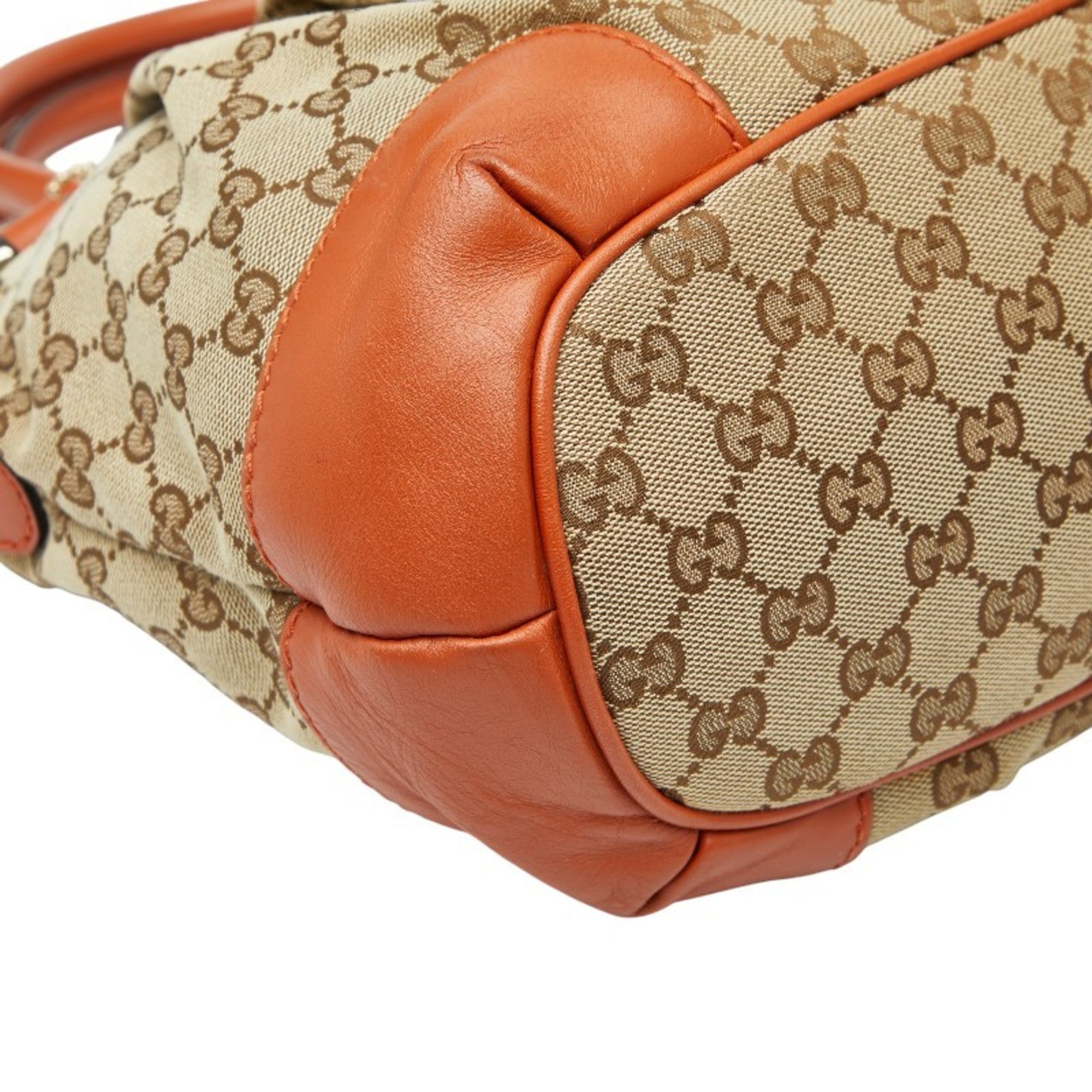 Gucci Beige Orange Canvas Leather Handbag Shoulder Bag (Pre-Owned)