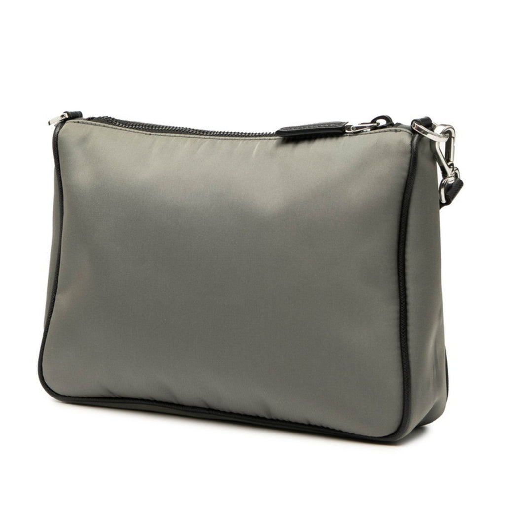 Prada Black Gray Nylon Leather Shoulder Bag (Pre-Owned)