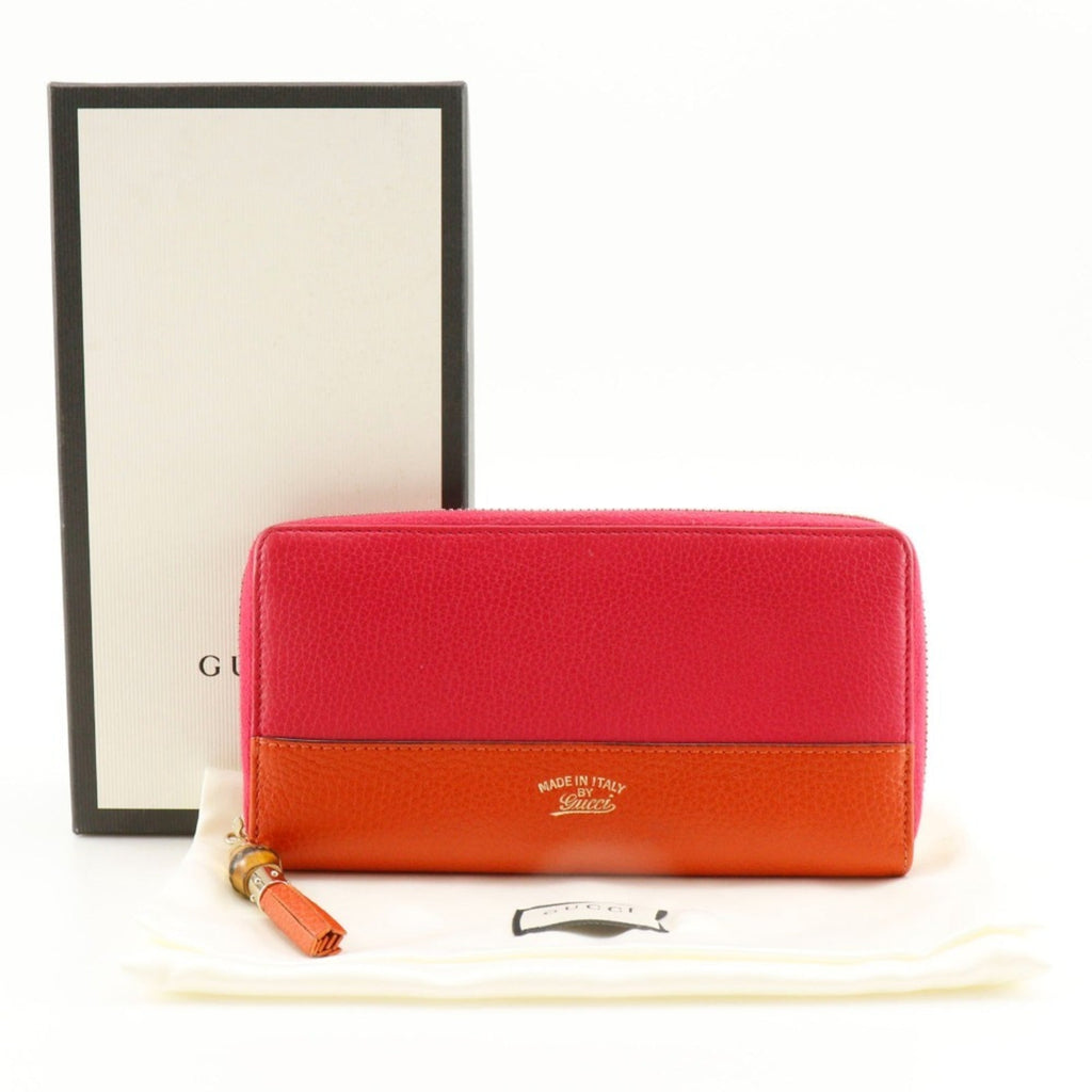 Gucci Orange Pink Leather Long Wallet (Bi-Fold) (Pre-Owned)