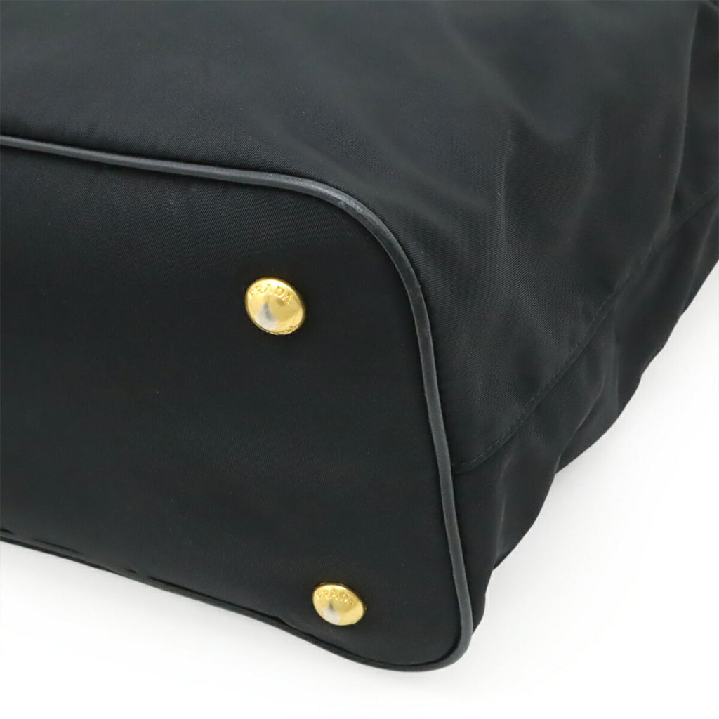 Prada Black Nero Nylon Leather Handbag Tote Bag (Pre-Owned)